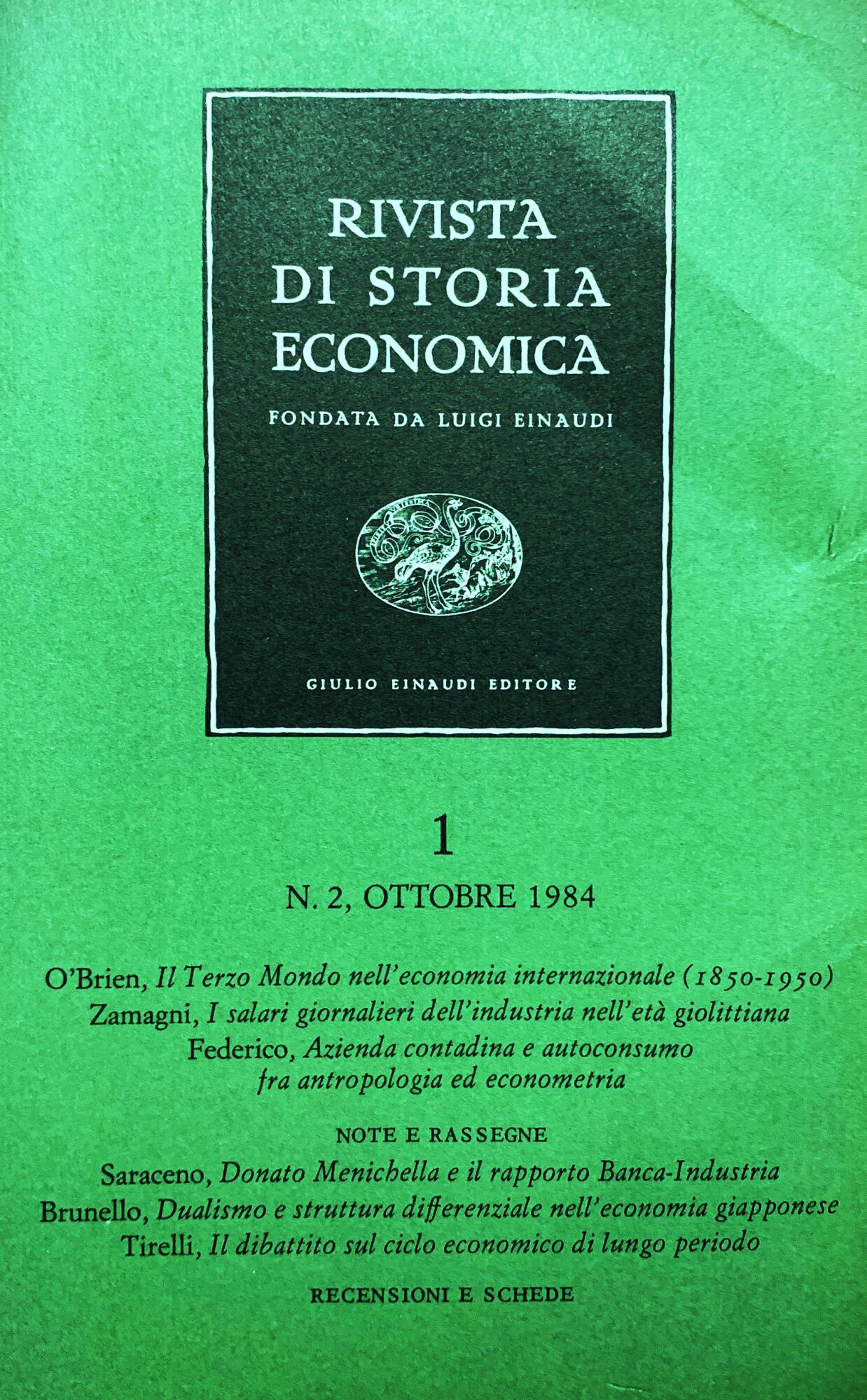 Rivista di storia economica (Nuova serie, volume I, ottobre 1984, …