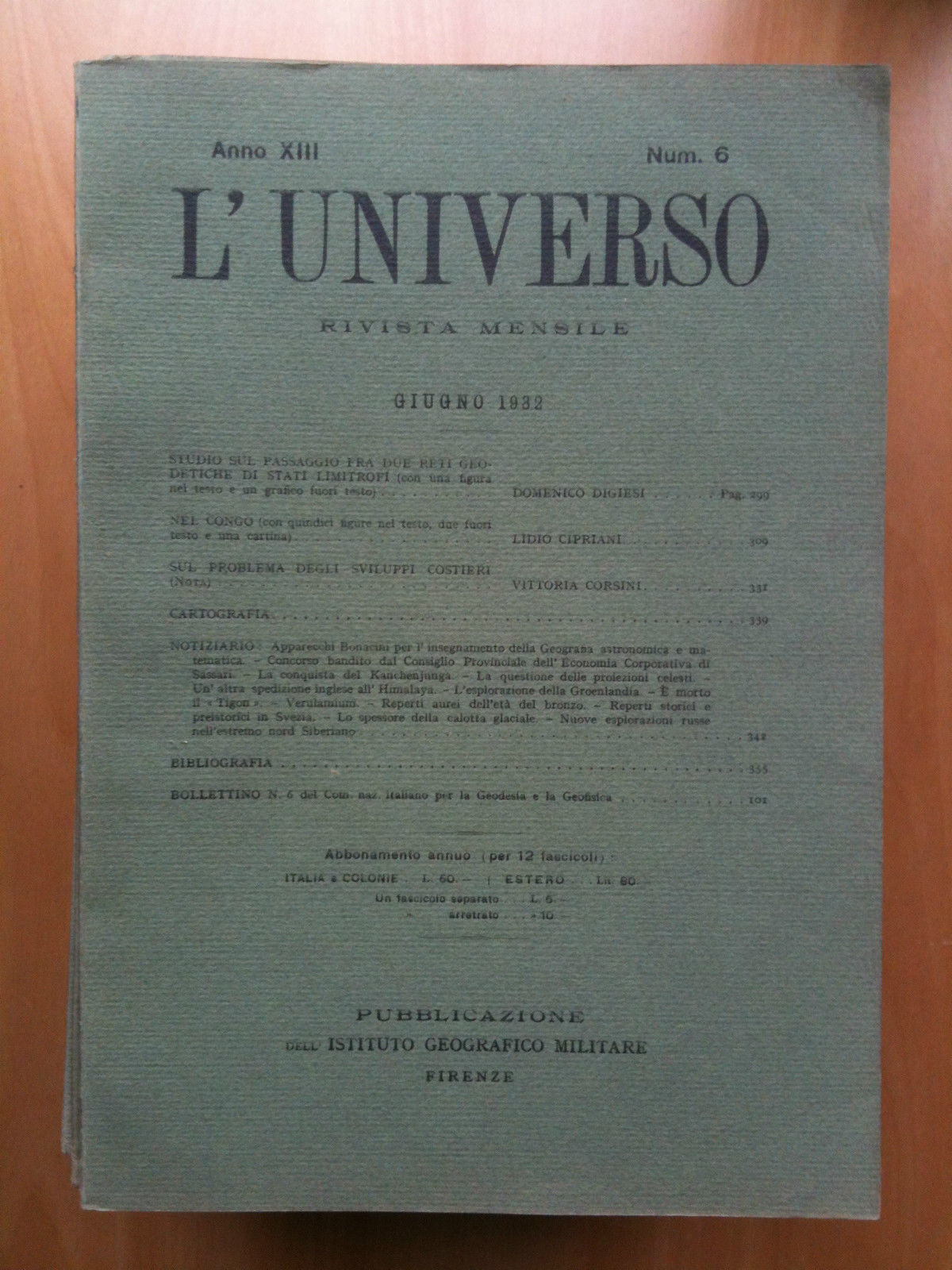 Rivista L'Universo Anno XIII - n^ 6 Giugno 1932