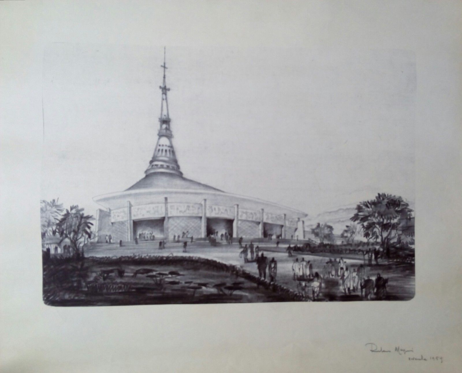 Rubens Magnani disegno di architettura stampato in litografia o cianografia …