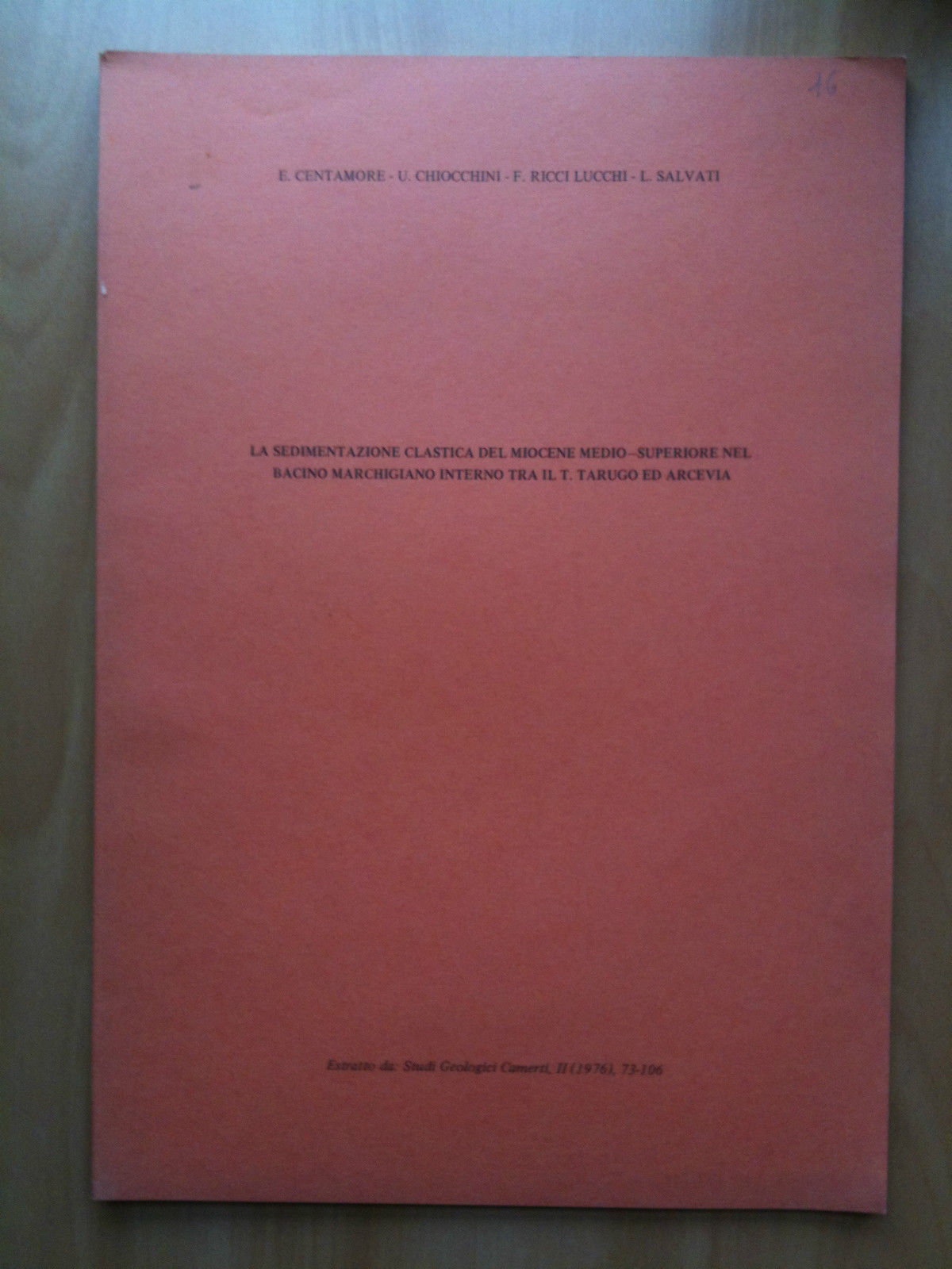 Sedimentazione clastica miocene bacino interno marchigiano Tarugo Arcevia 1976