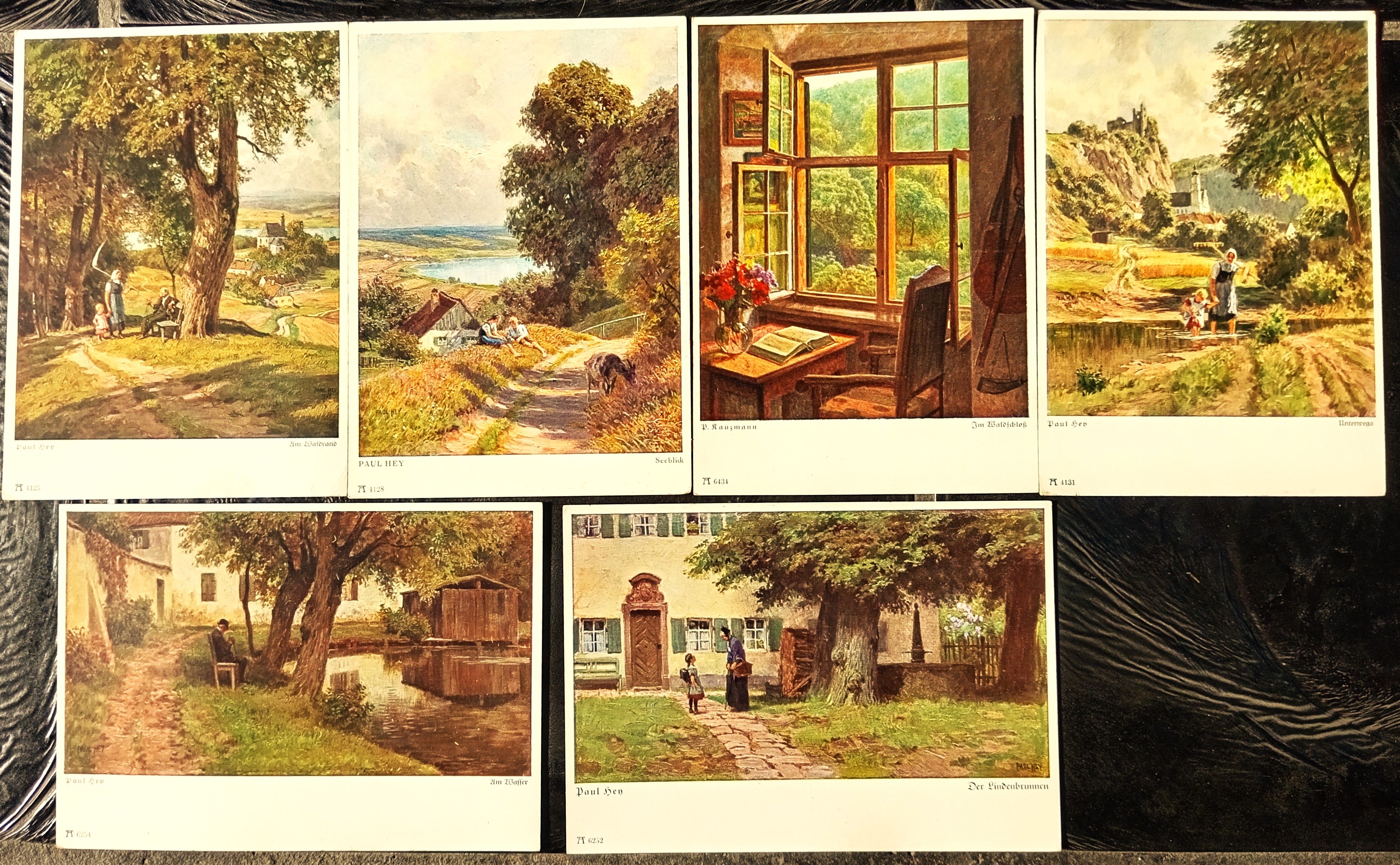 Sei Cartoline che riproducono opere dell'artista Germanico Paul Hey