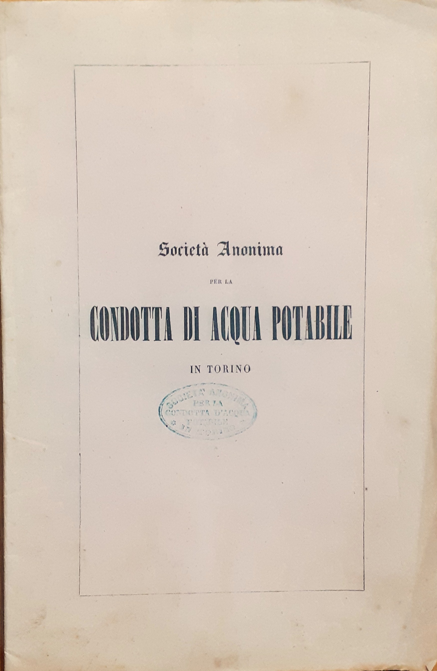 Società Anonima condotta di acqua potabile in Torino Regolamento 1858