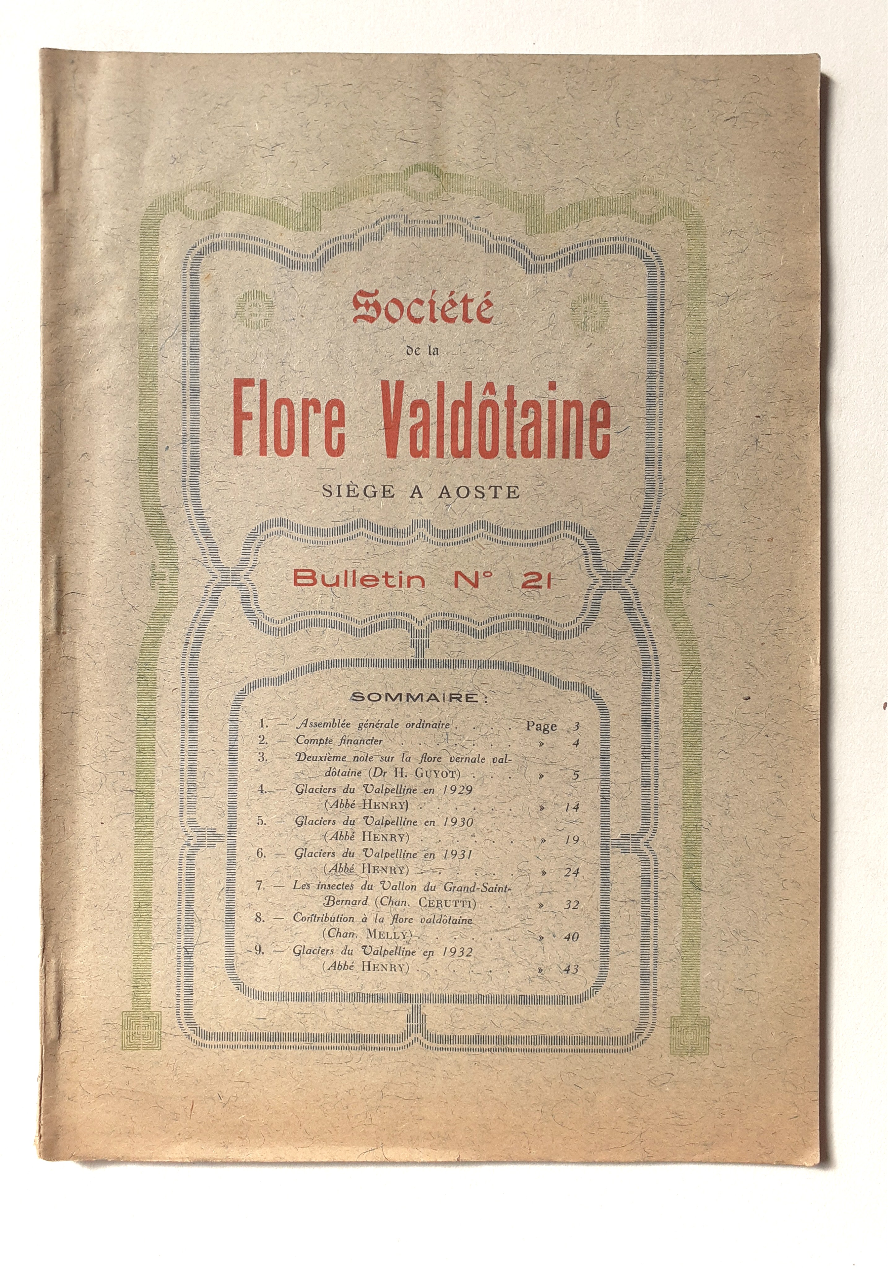 Société de la Flore Valdotaine bollettino N^ 21 1932