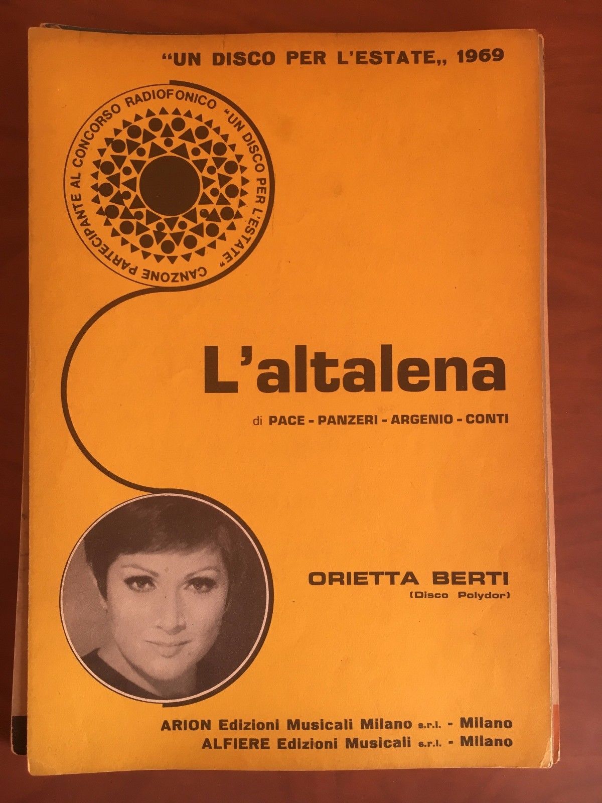 Spartito musicale L'Altalena Orietta Berti Ed. Arion 1969 - E22691