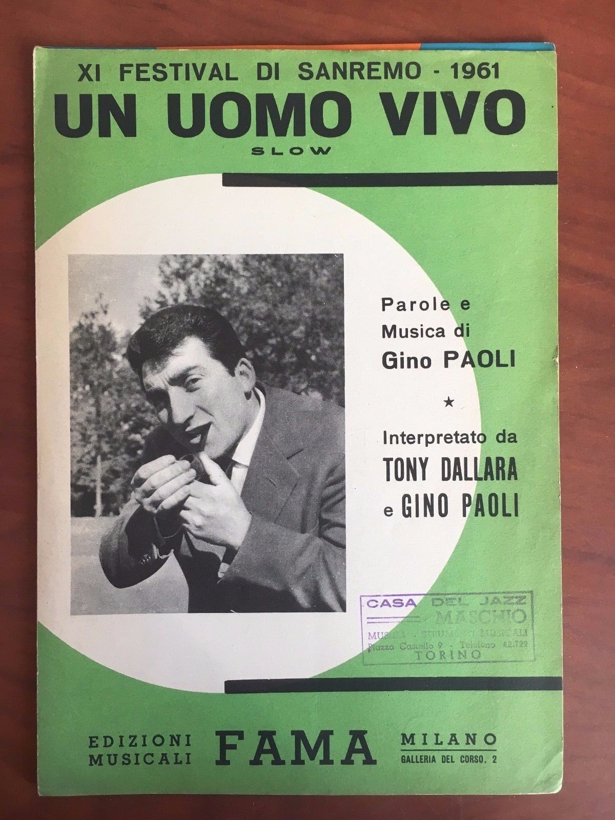 Spartito musicale Un uomo vivo Gino Paoli Sanremo 1961 - …