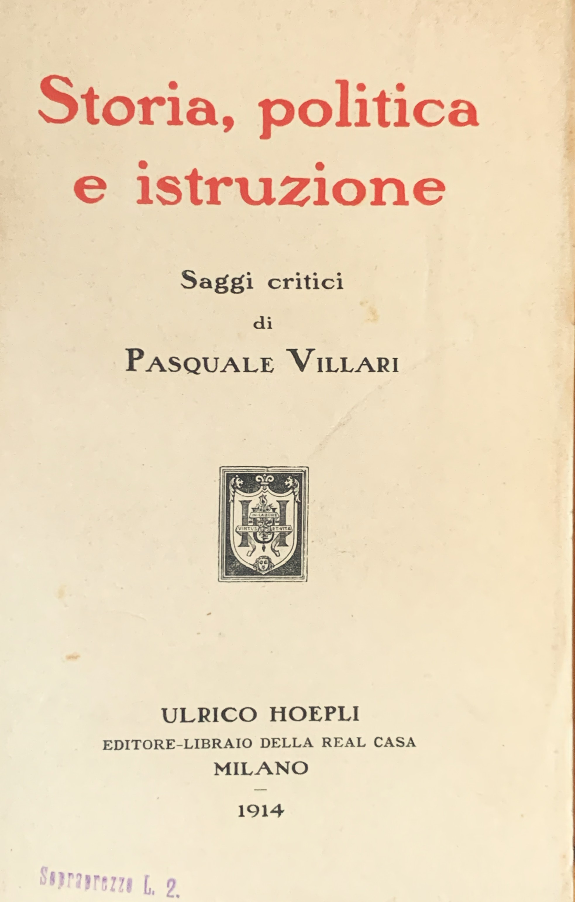 Storia, politica e istruzione. Saggi critici