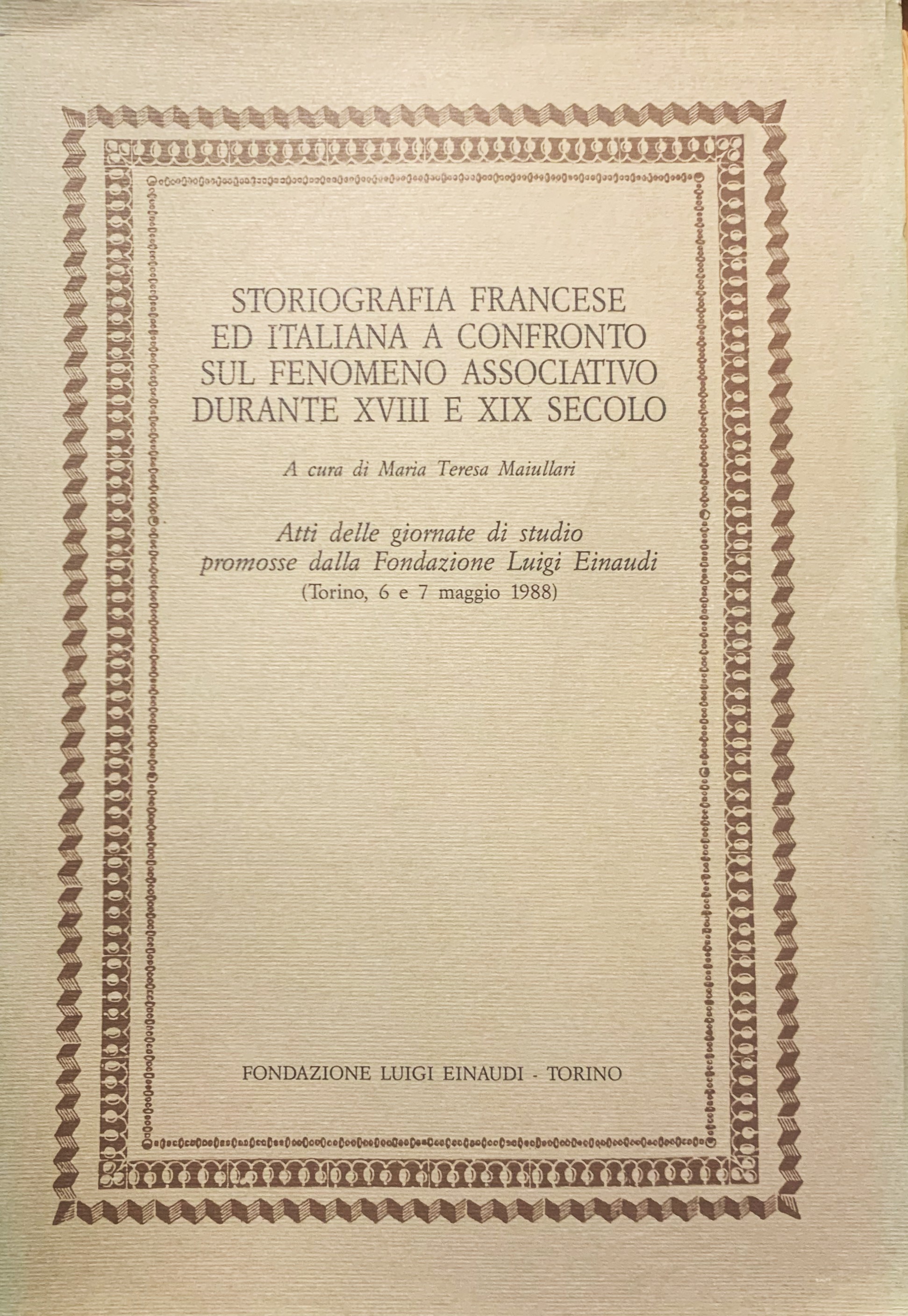 Storiografia francese e italiana a confronto sul fenomeno associativo durante …