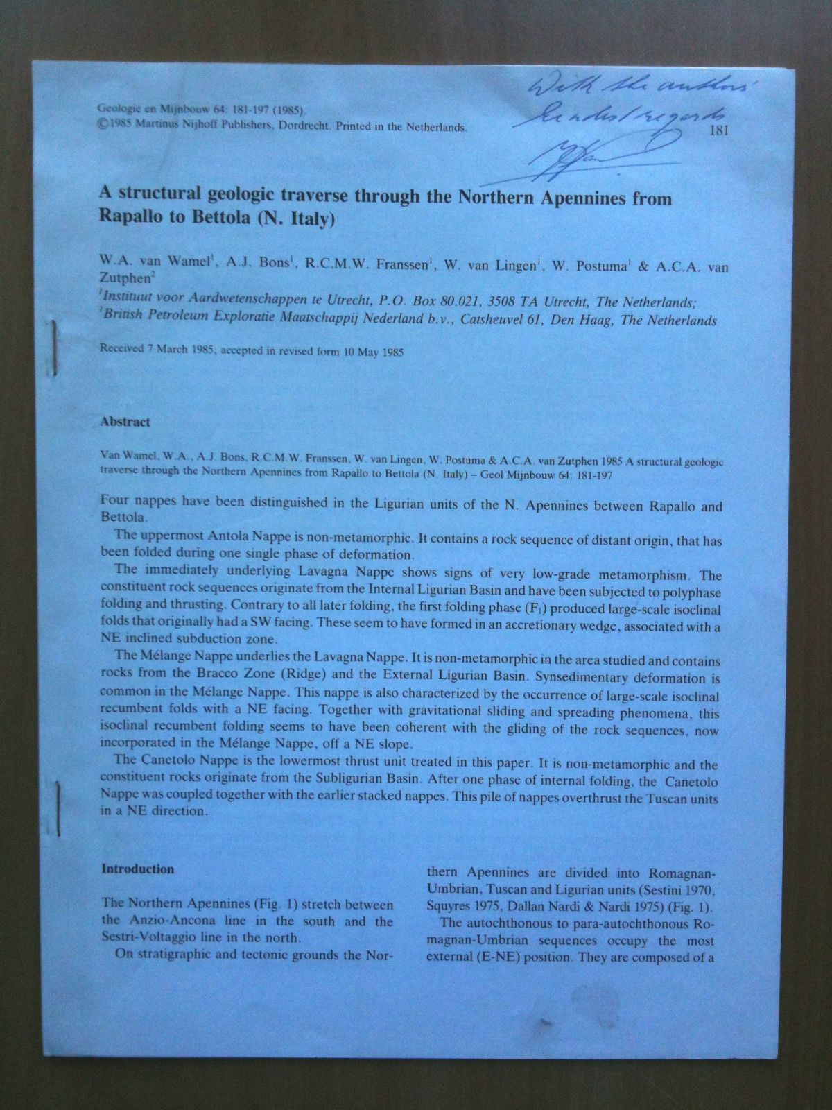 Structural geologic traverse through Northern Apennines Rapallo to Bettola 1985