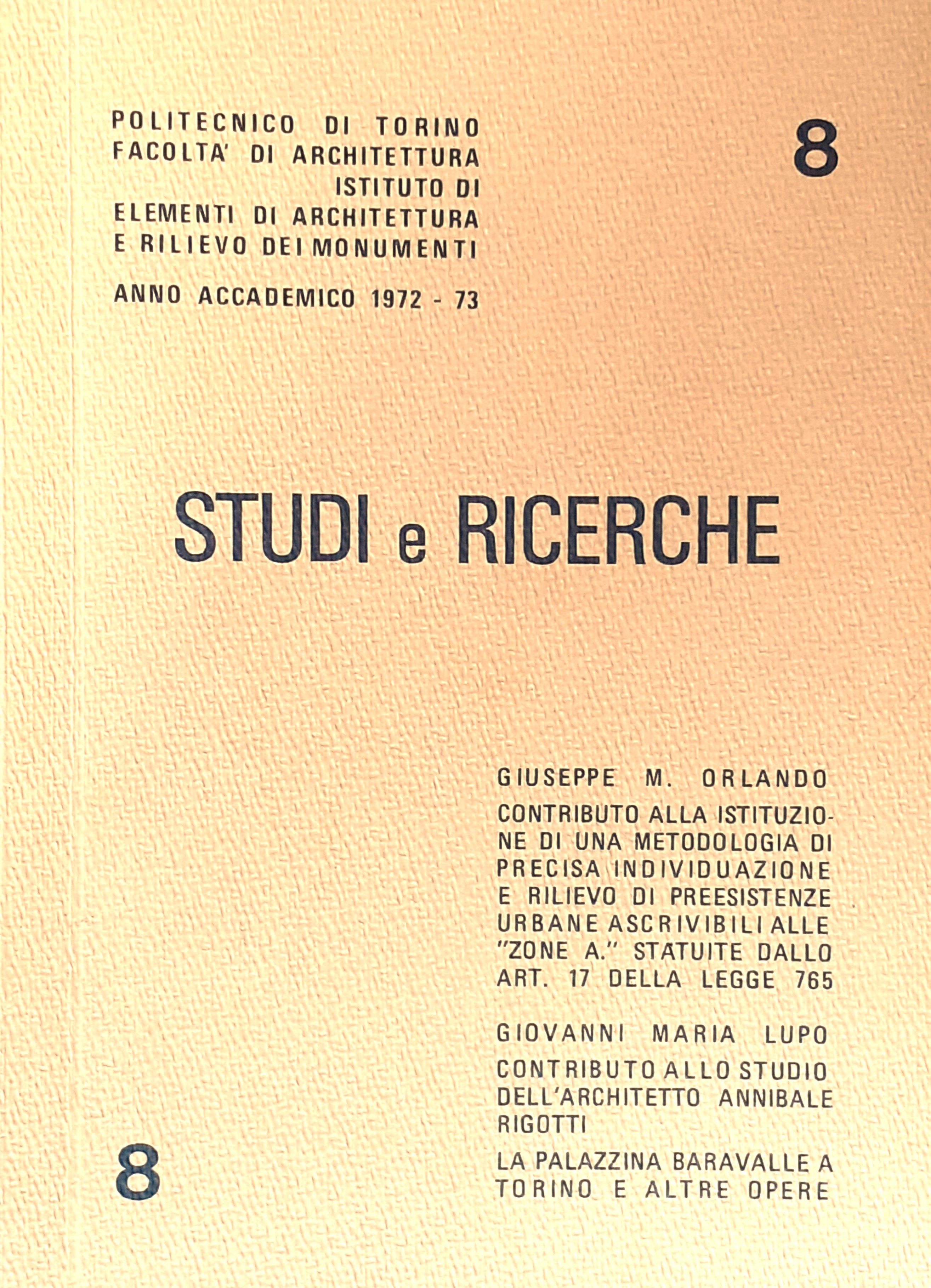 Studi e Ricerche Politecnico di Torino 1973 con cinque fotografie …