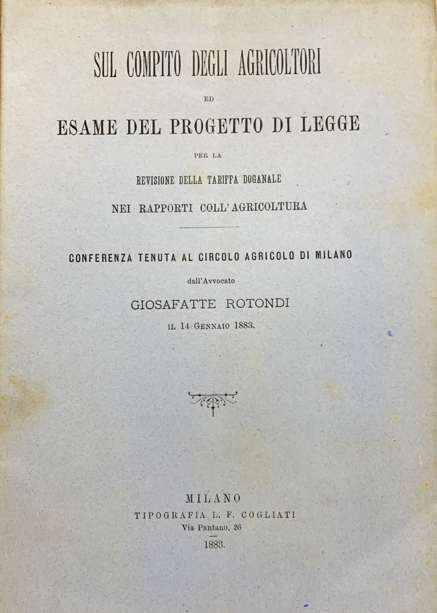 Sul compito degli agricoltori ed esame del progetto di legge …