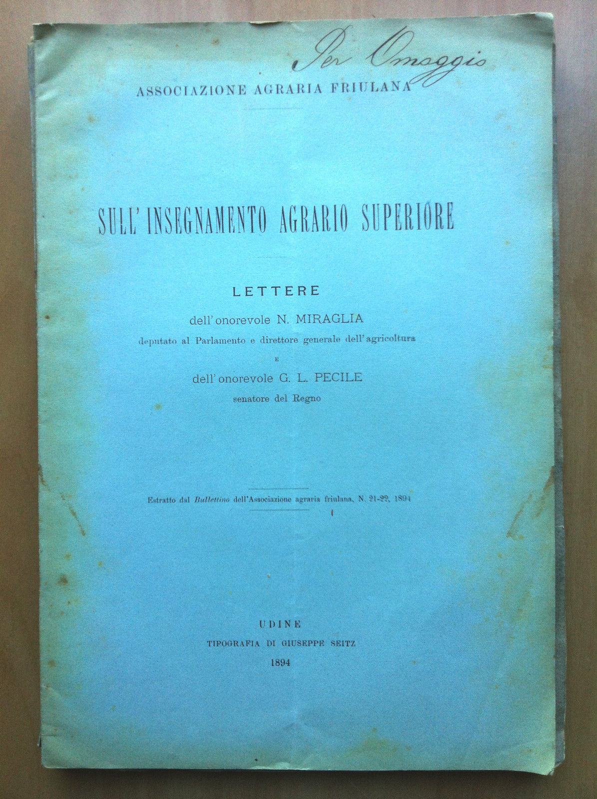 Sull'insegnamento agrario superiore Associazione Agraria Friulana 1894 - E13953