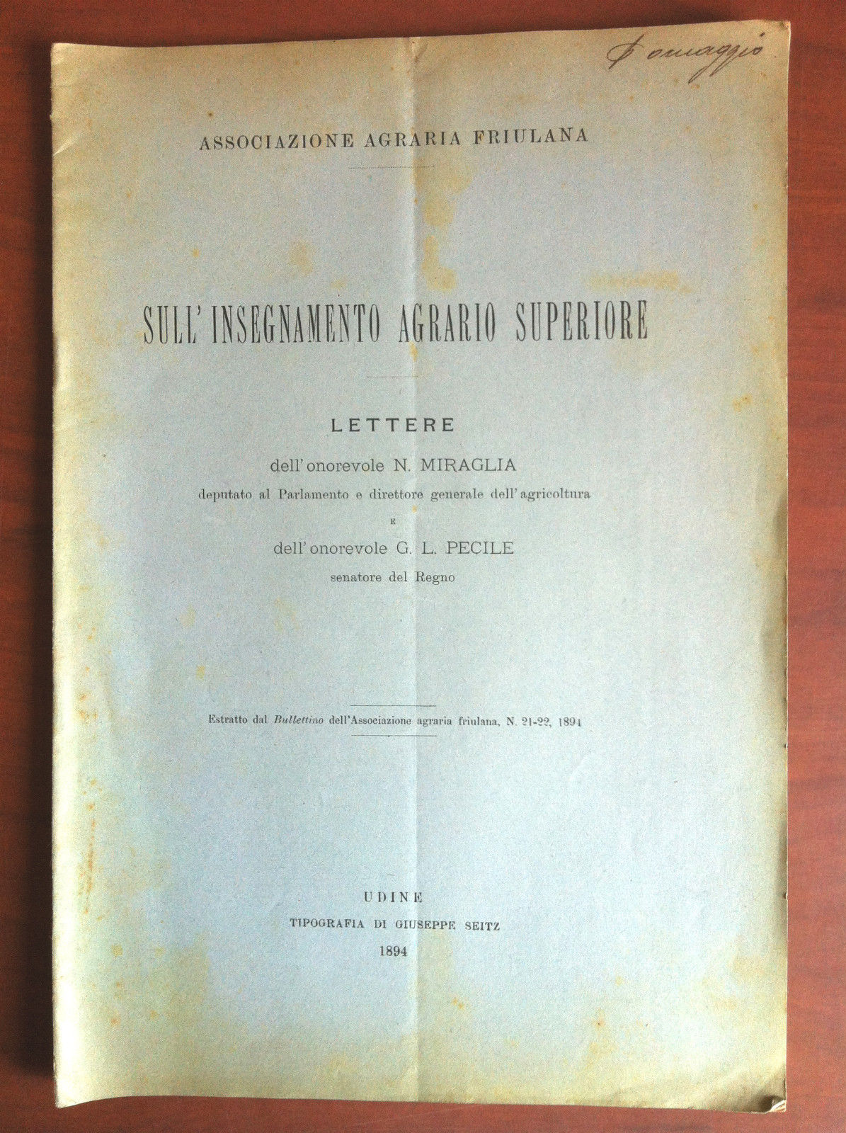 Sull'insegnamento Agrario Superiore Miraglia Pecile 1894 - E14041