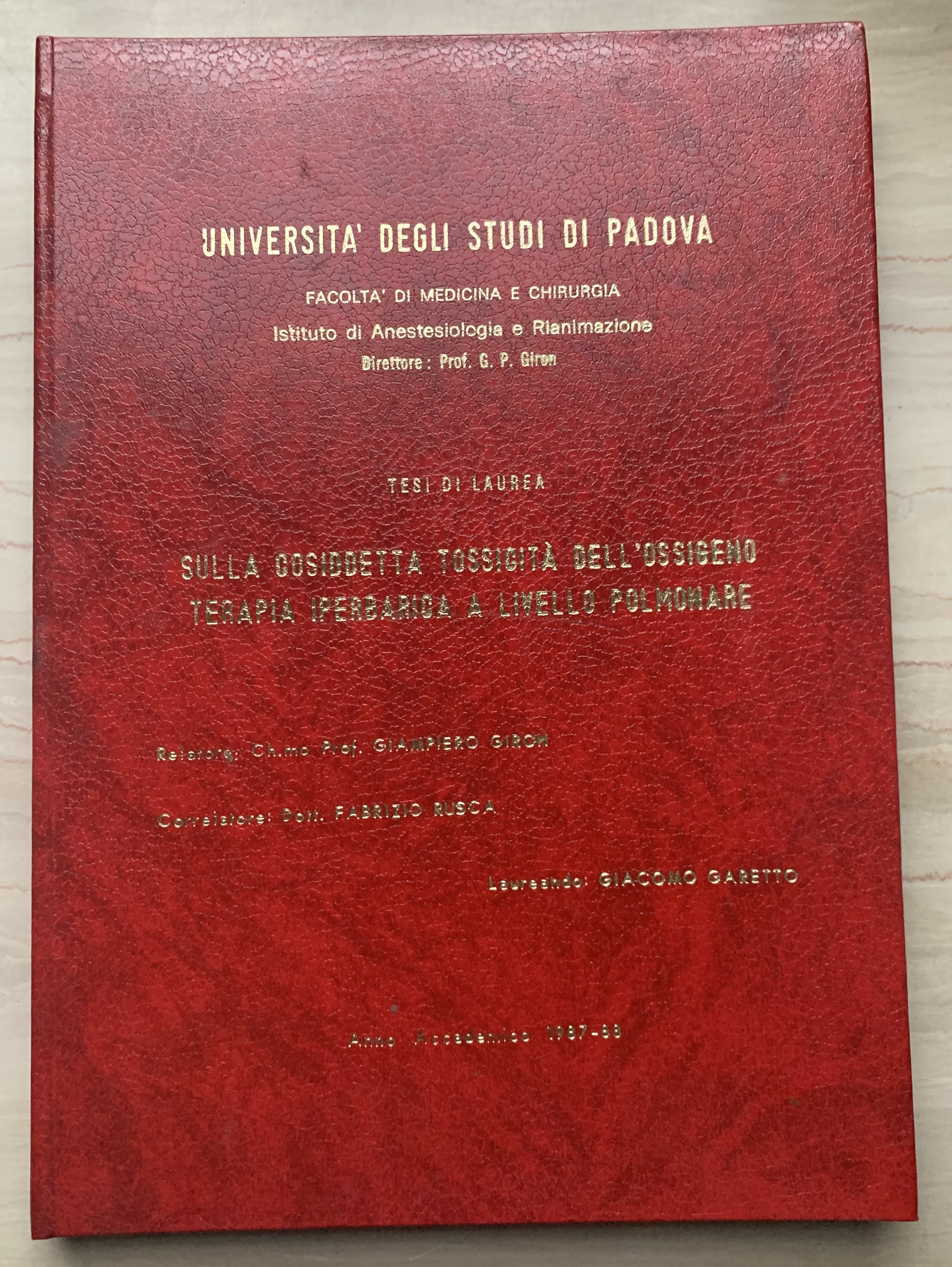 Sulla cosiddetta tossicità dell'ossigeno: terapia iperbarica a livello polmonare. Tesi …
