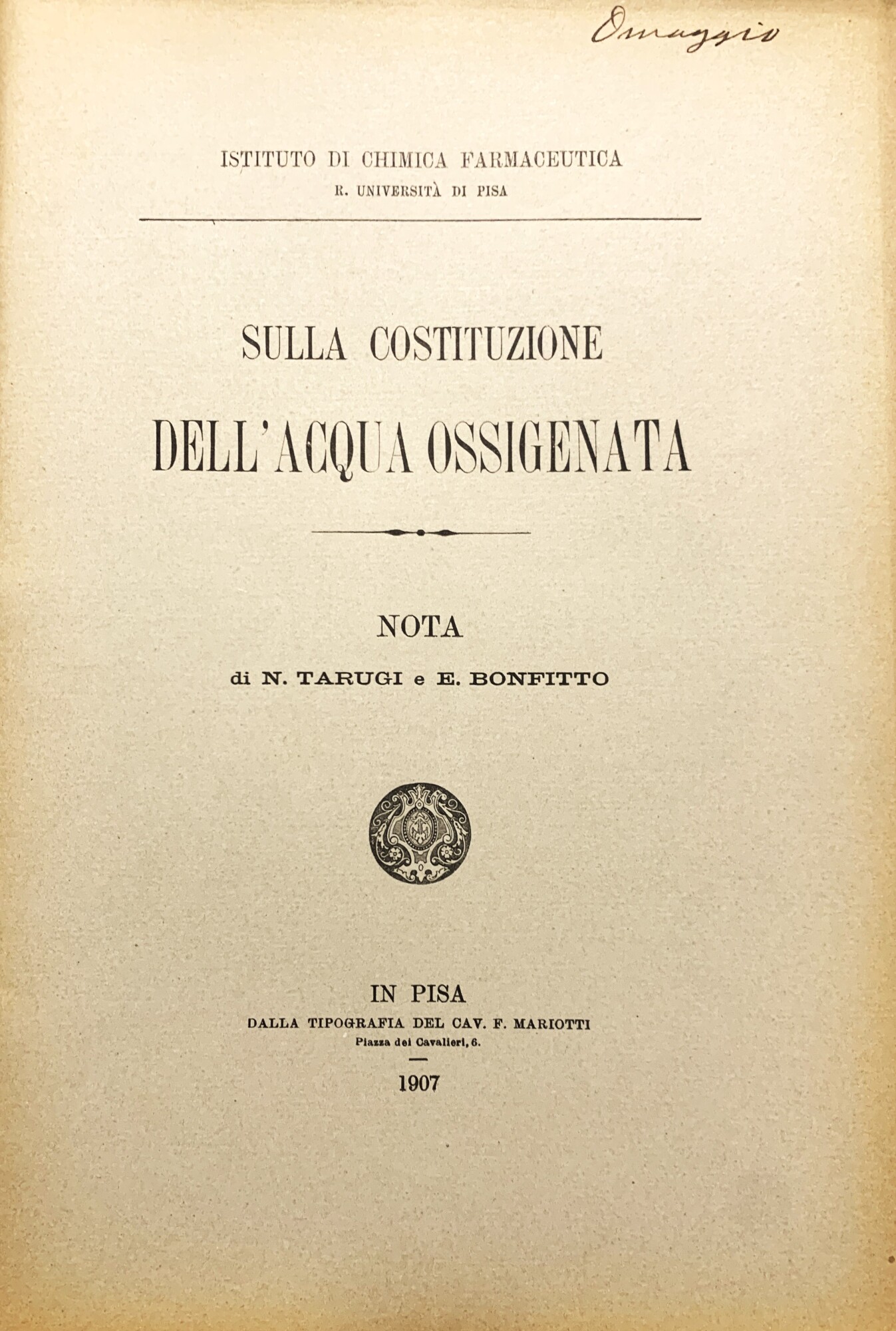 Sulla costituzione dell'acqua ossigenata. Nota