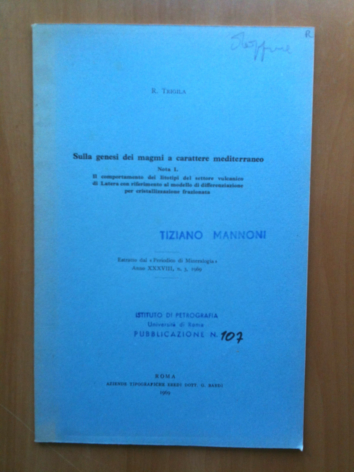 Sulla genesi dei magmi a carattere mediterraneo 1969