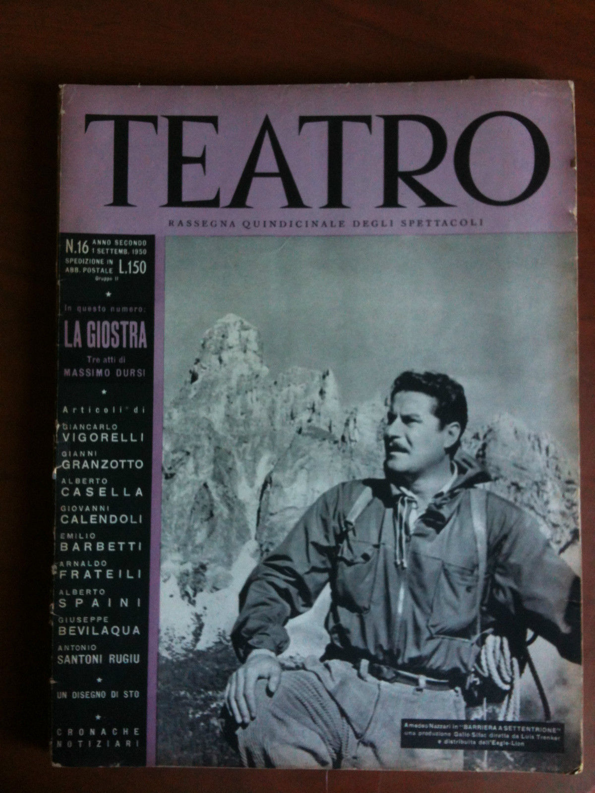 Teatro n^ 16 Anno secondo 1 settembre 1950 Cover Amedo …