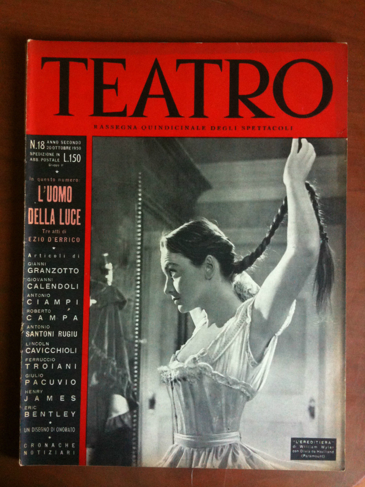 Teatro n^ 18 Anno secondo 20 Ottobre 1950 Cover Olivia …