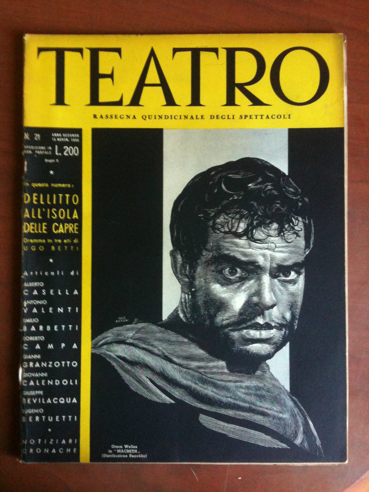 Teatro n^ 21 Anno secondo 15 Novembre 1950 Cover Orson …