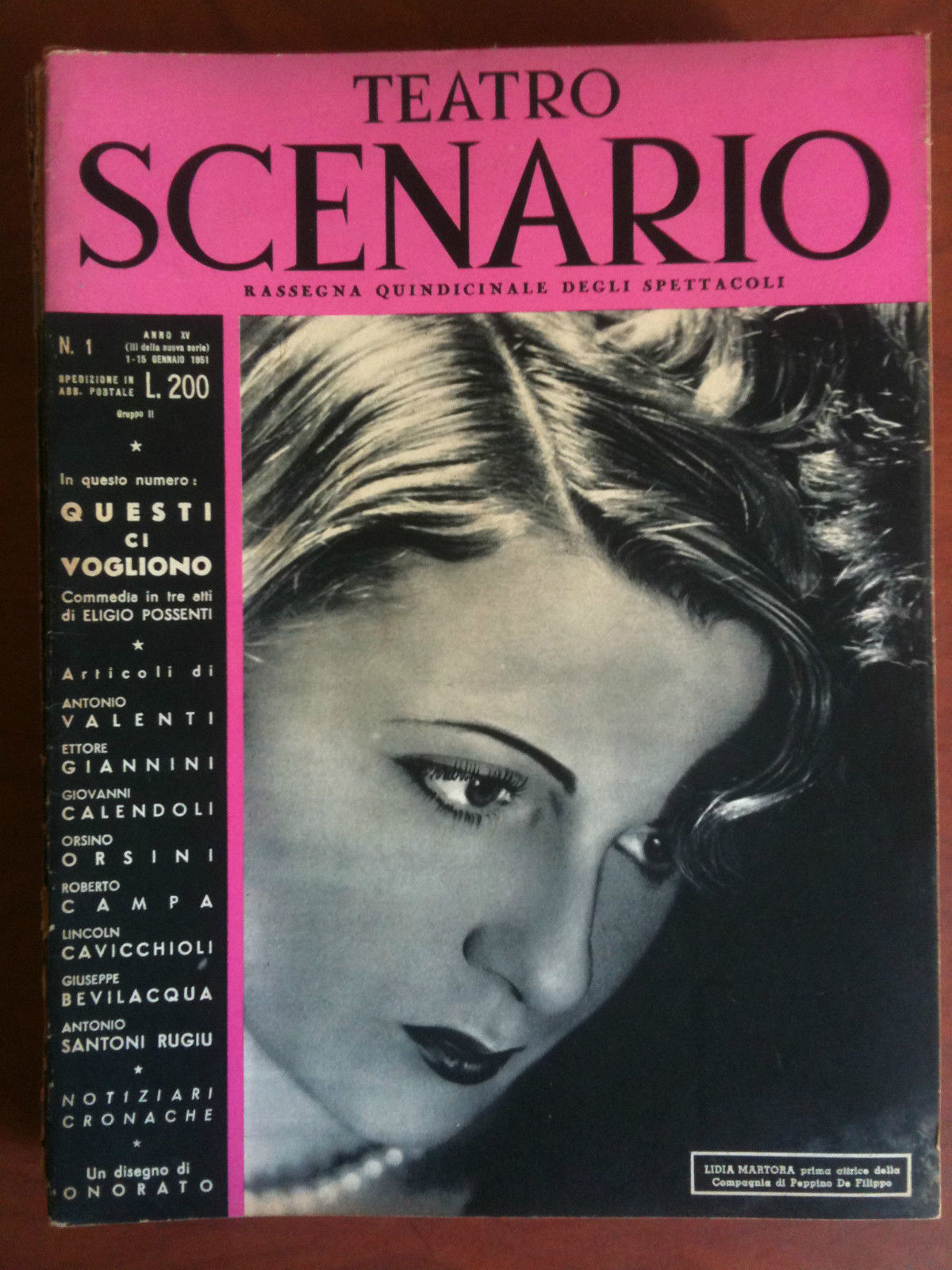 Teatro Scenario n^ 1 Anno XV Gennaio 1951 Cover Lidia …