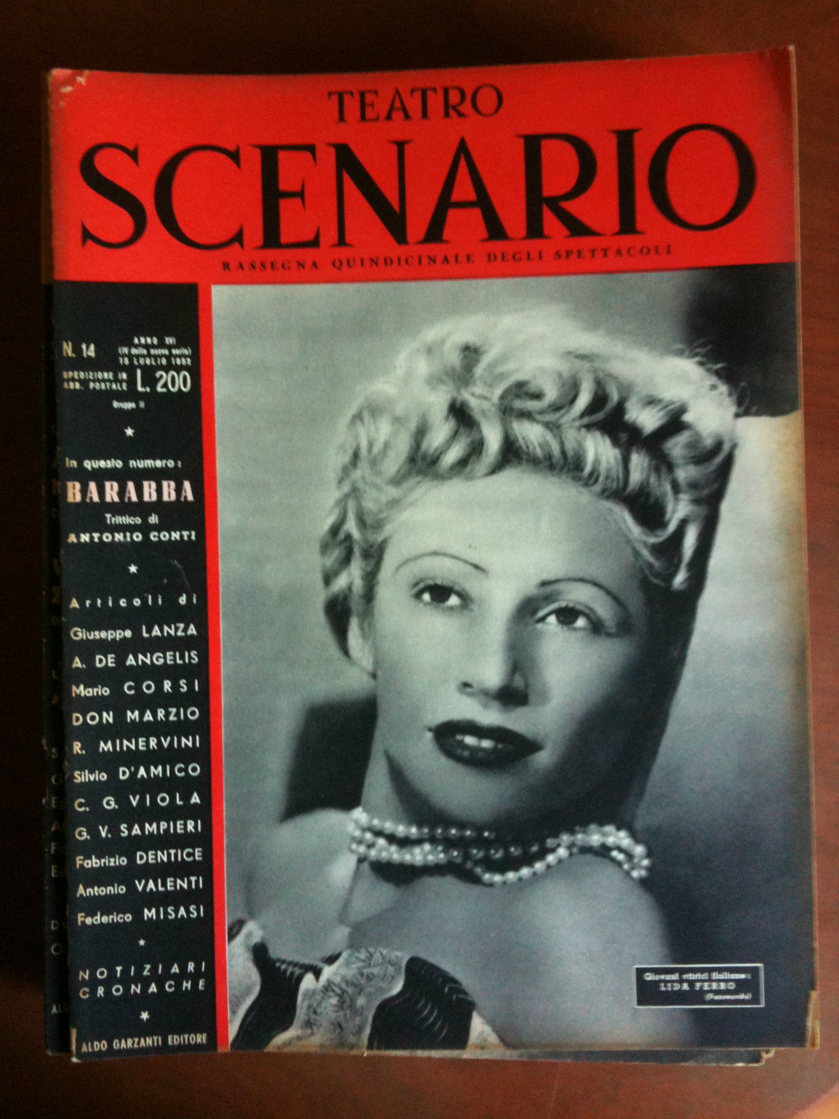 Teatro Scenario n^ 14 Anno XVI Luglio 1952 Cover Lida …