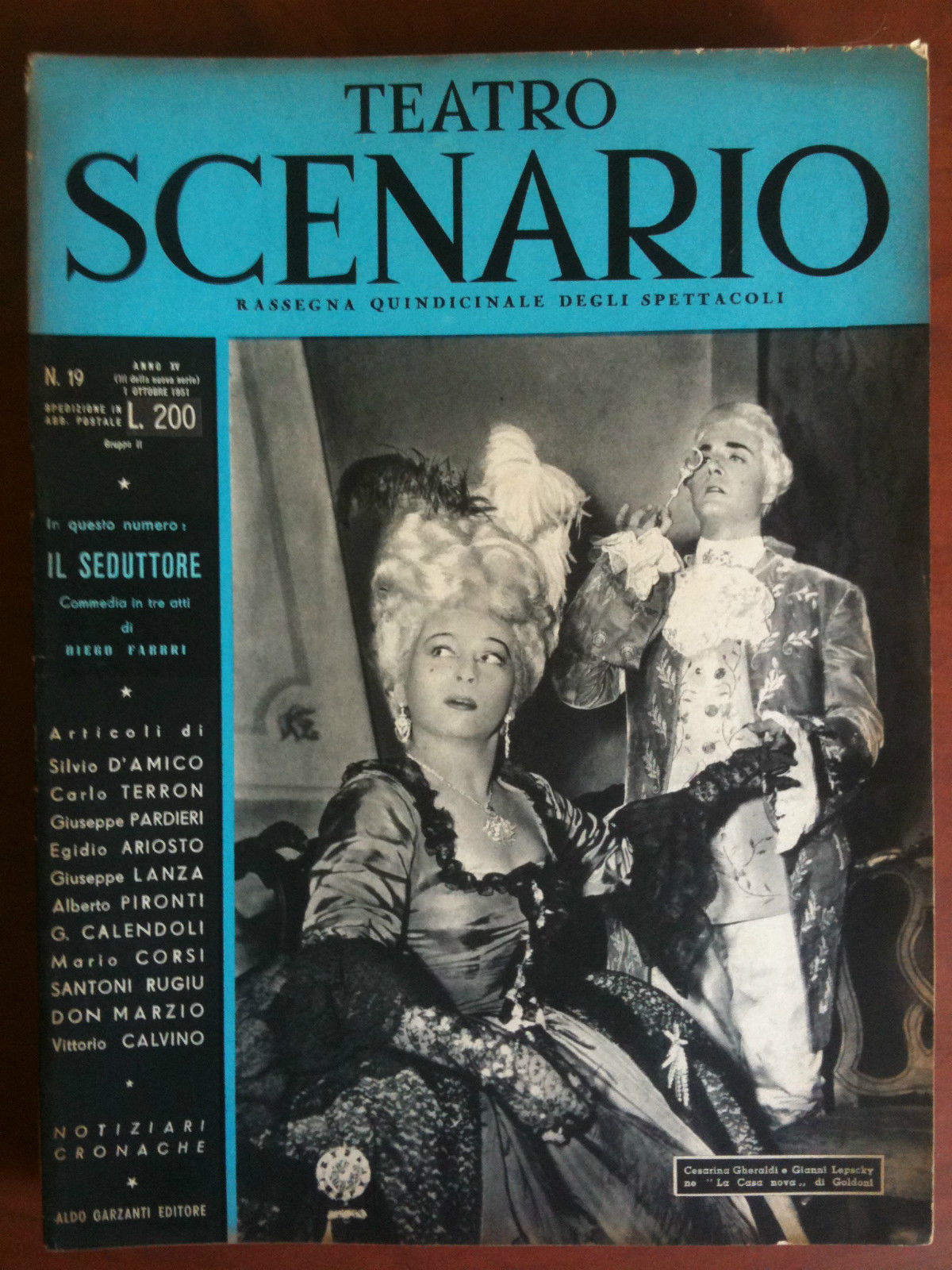 Teatro Scenario n^ 19 Anno XV Ottobre 1951 Cover Gheraldi …