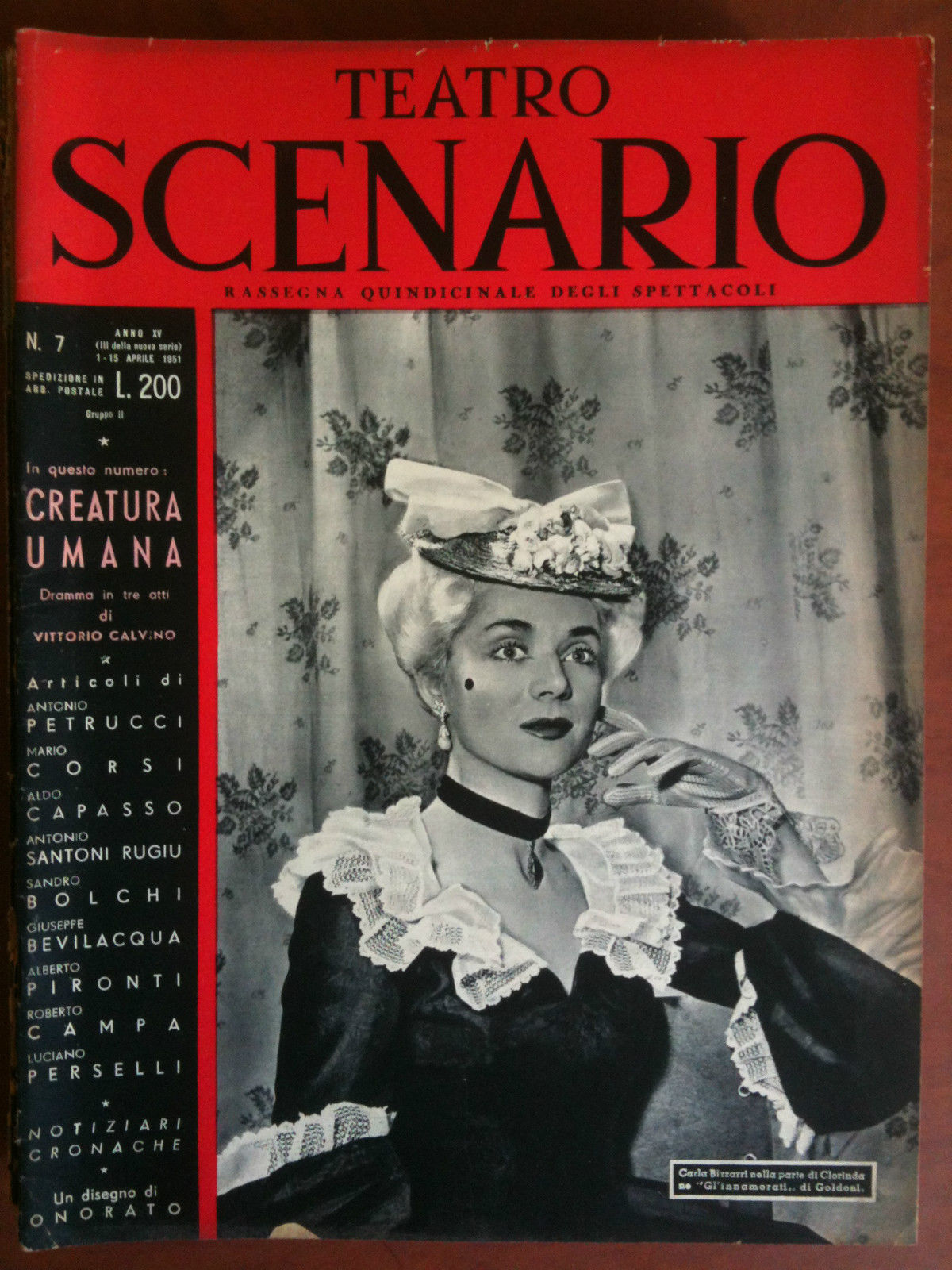 Teatro Scenario n^ 7 Anno XV Aprile 1951 Cover Carla …