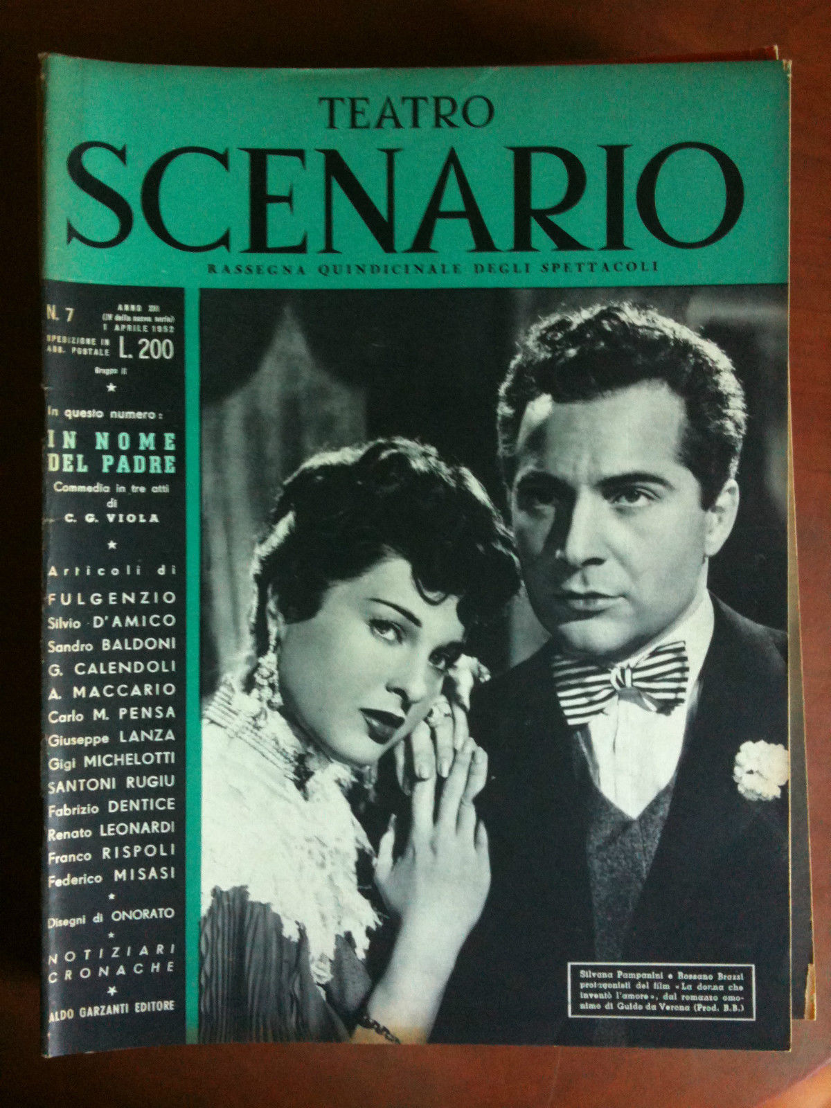 Teatro Scenario n^ 7 Anno XVI Aprile 1952 Cover Silvana …