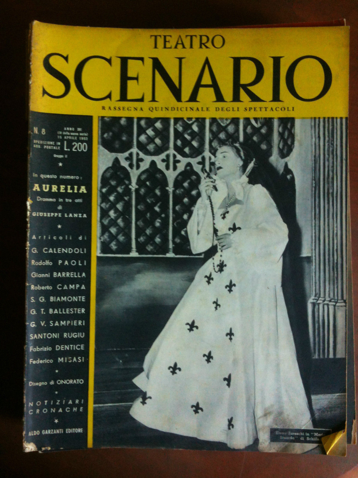 Teatro Scenario n^ 8 Anno XVI Aprile 1952 Cover Elena …