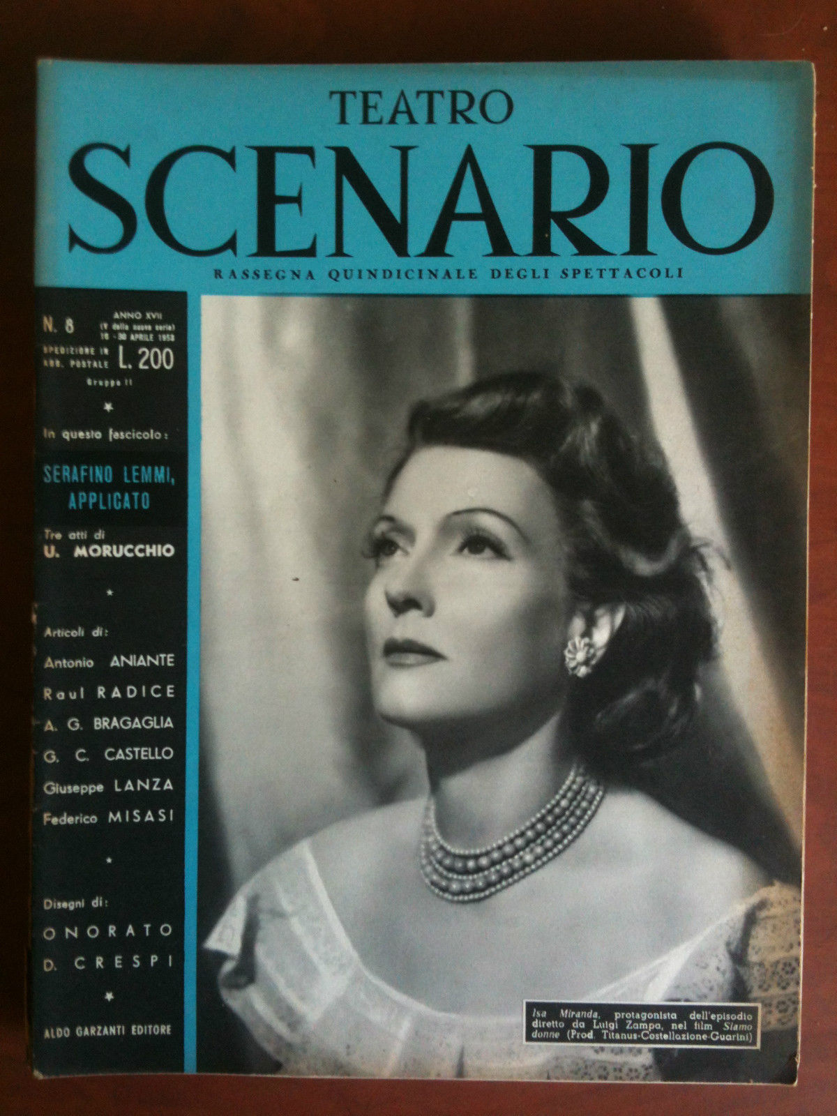 Teatro Scenario n^ 8 Anno XVII Aprile 1953 Cover Isa …