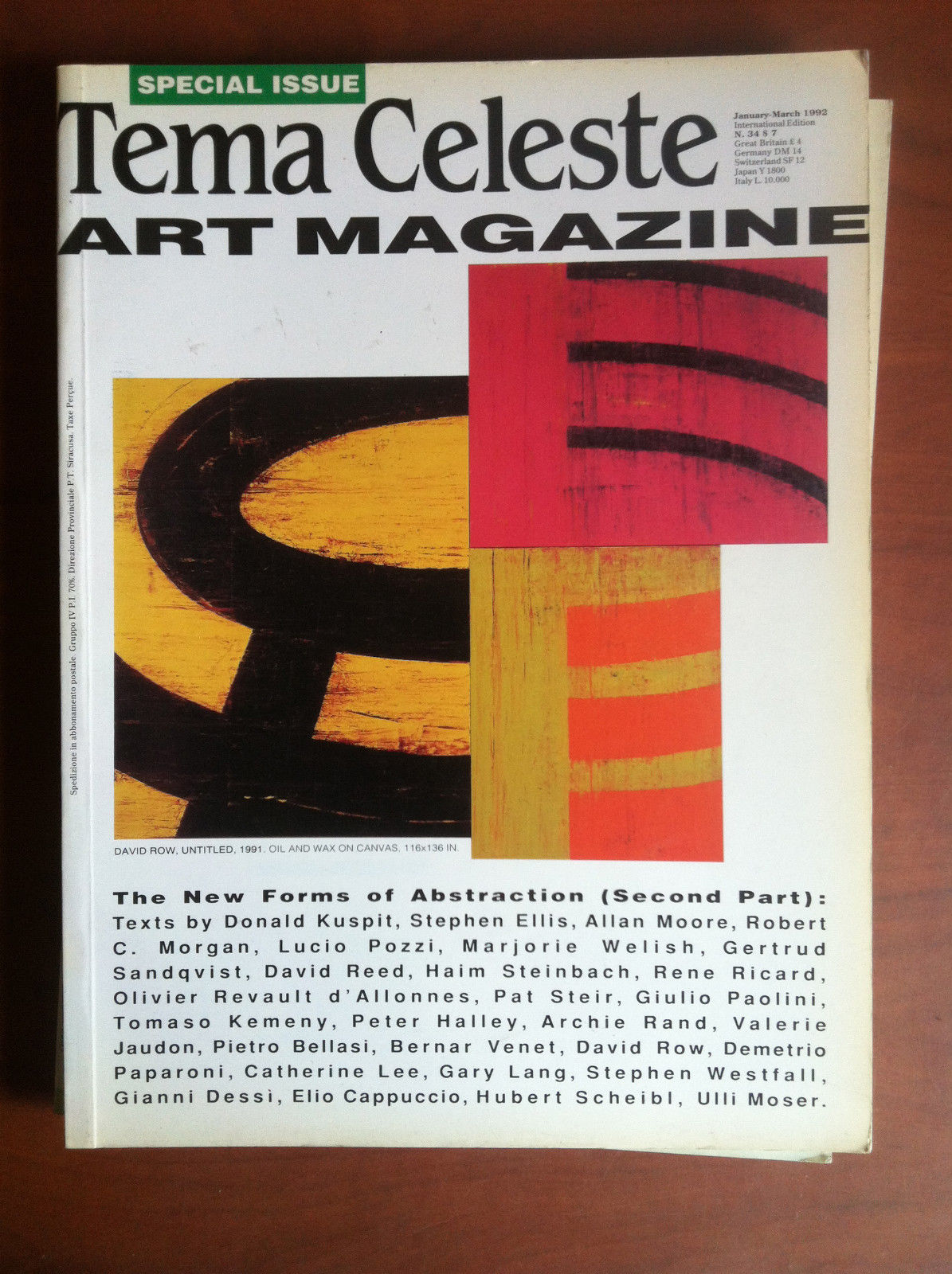Tema Celeste Art Magazine n^ 34 January/March 1992 Cover: David …