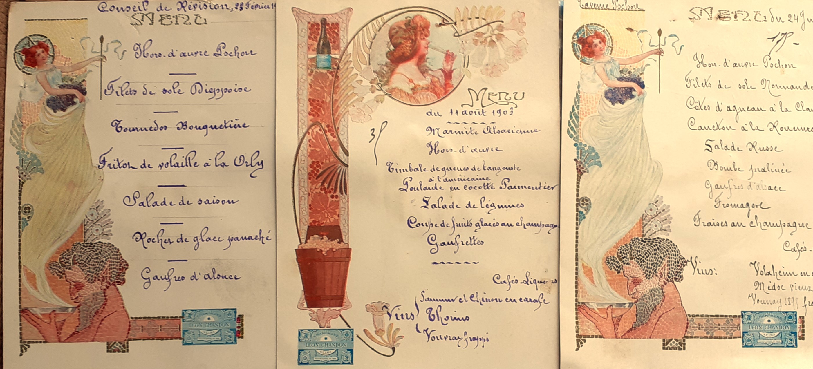 Tre Menù Taverne Pschorr Paris 1903/4