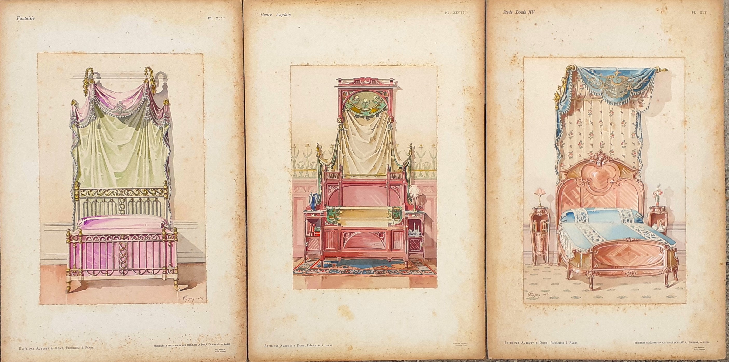 Tre Stampe acquerellate da disegni di F. Chopin L'ornament &amp; …