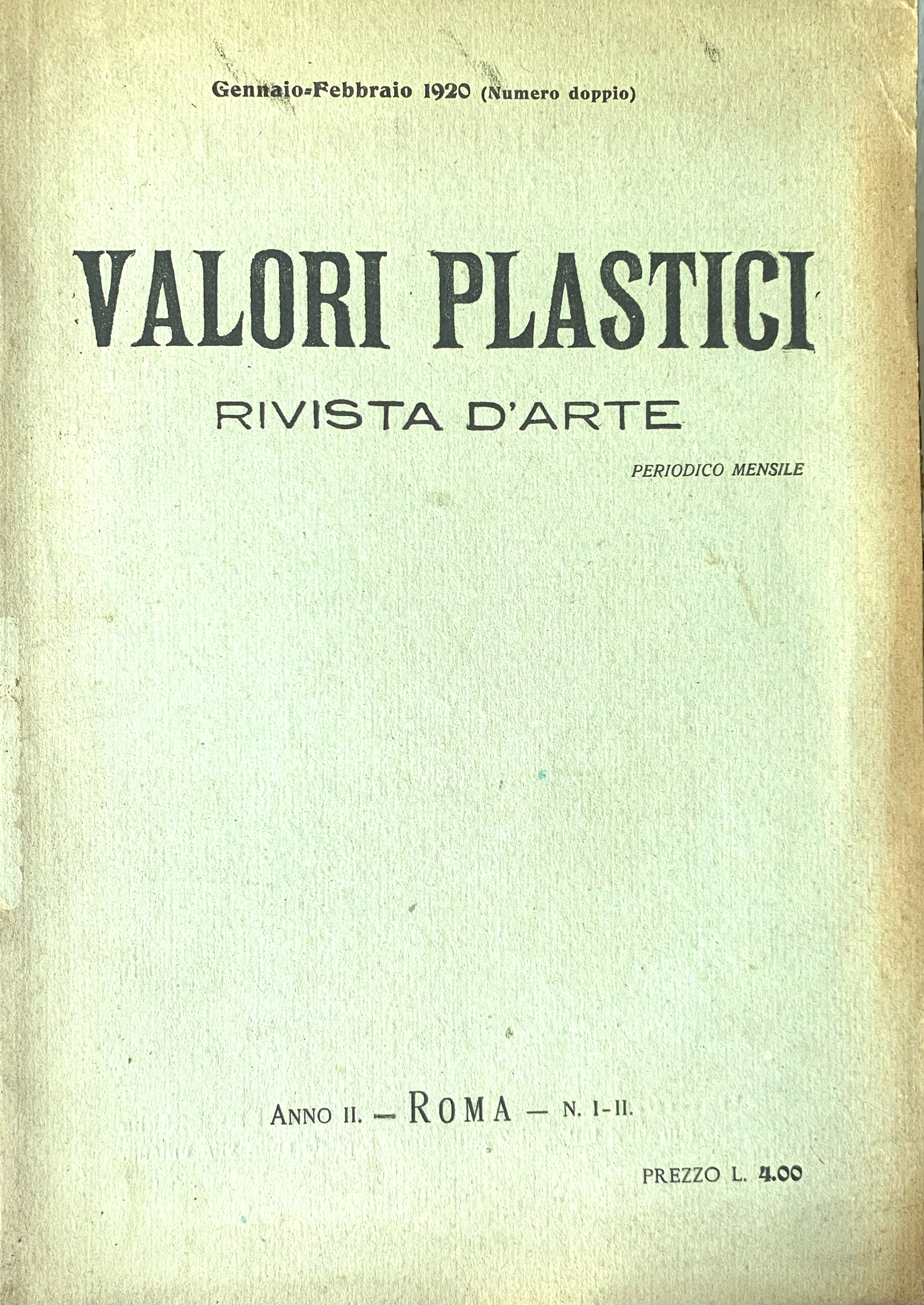 Valori Plastici Rivista d'Arte. Periodico mensile (Anno II. - Roma …