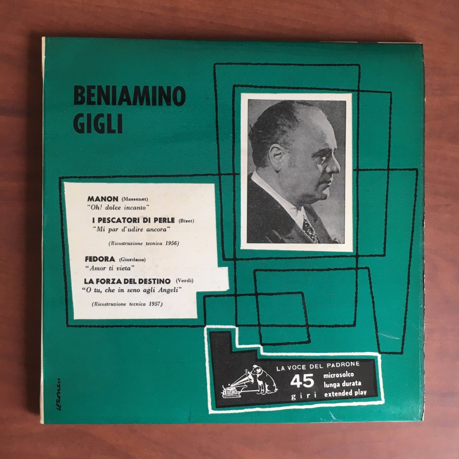 Vinile 45 giri Beniamino Gigli copertina Luigi Veronesi - E22510