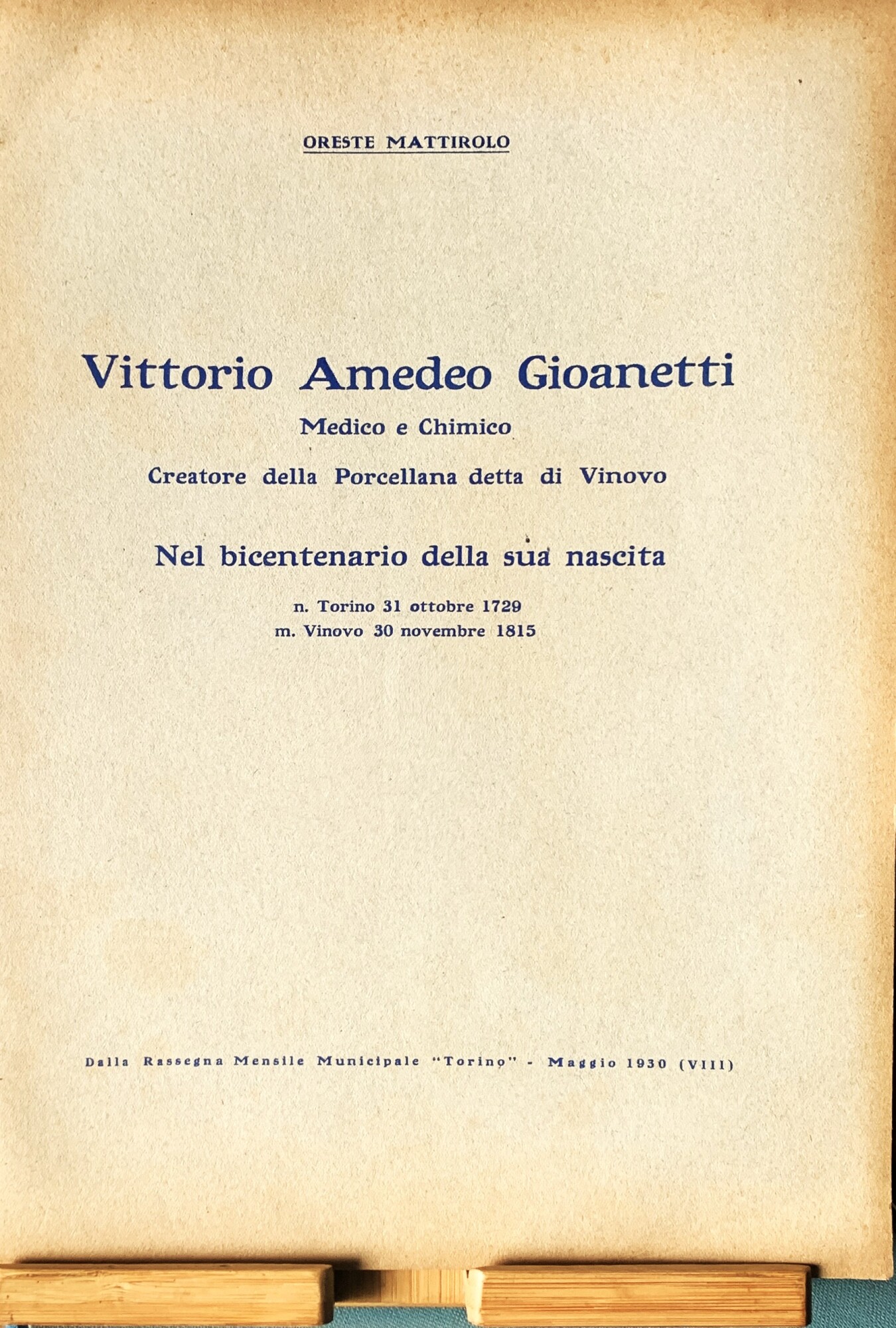 Vittorio Amedeo Gioanetti Medico e Chimico, Creatore della Porcellana detta …