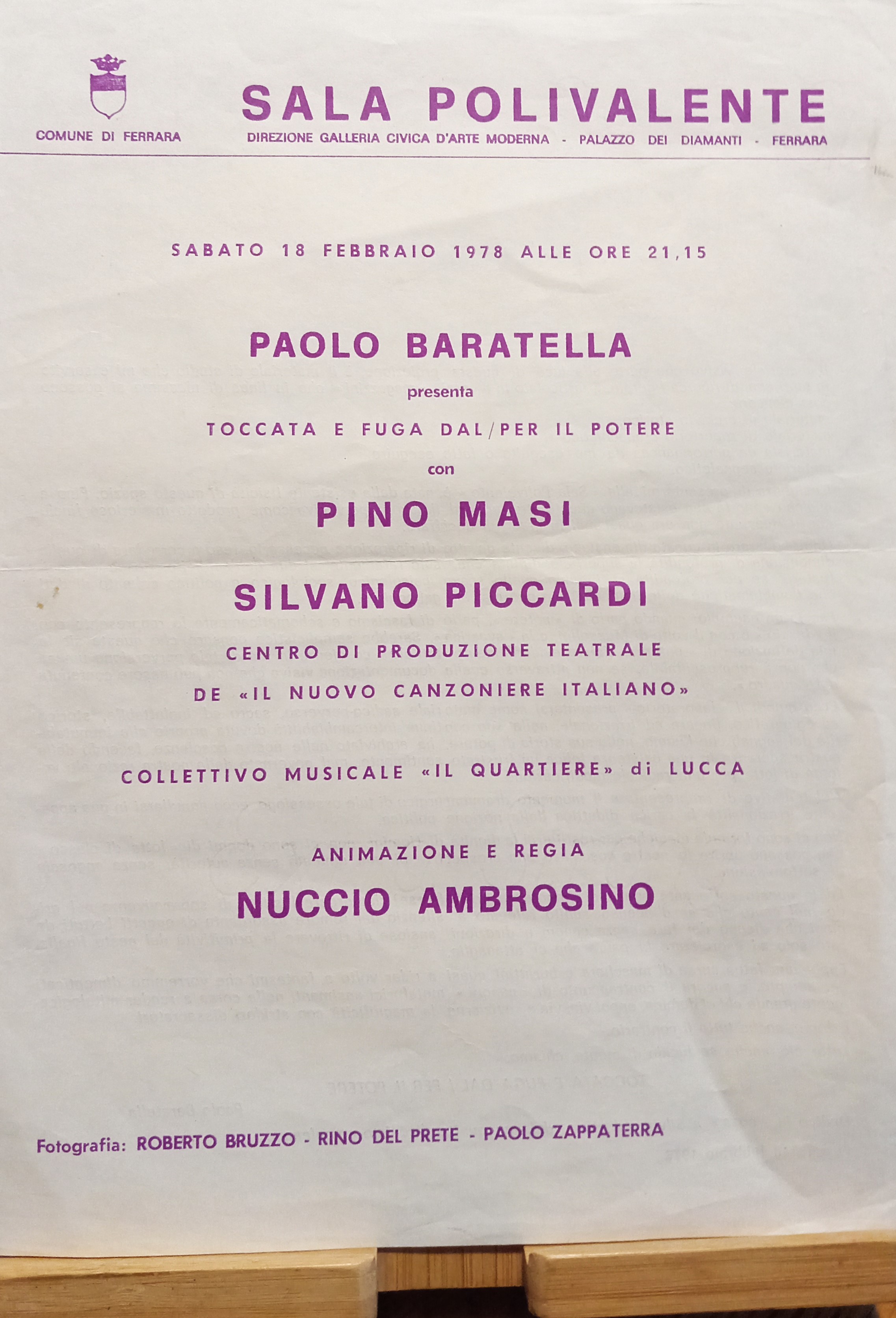 Volantino performances di Paolo Baratella Ferrara 1978