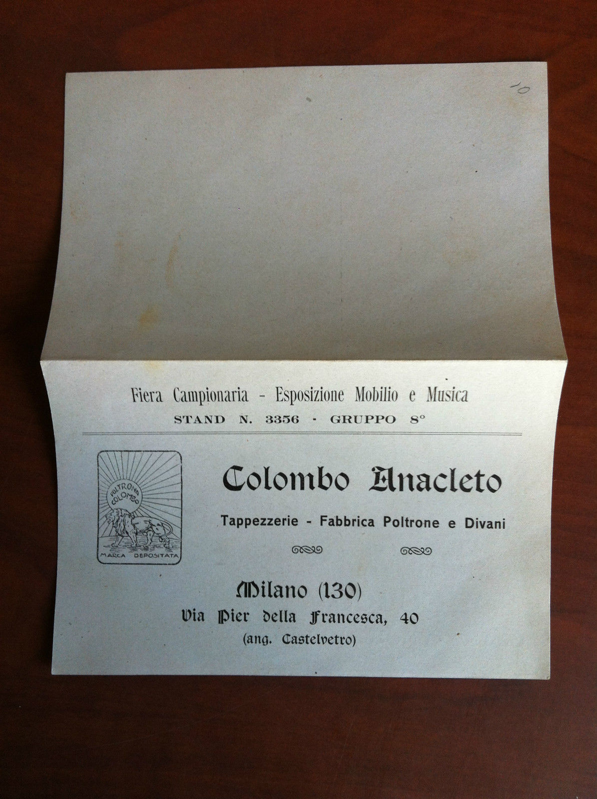 Volantino pieghevole originale Colombo Anacleto Tappezziere Milano Fiera- E19511