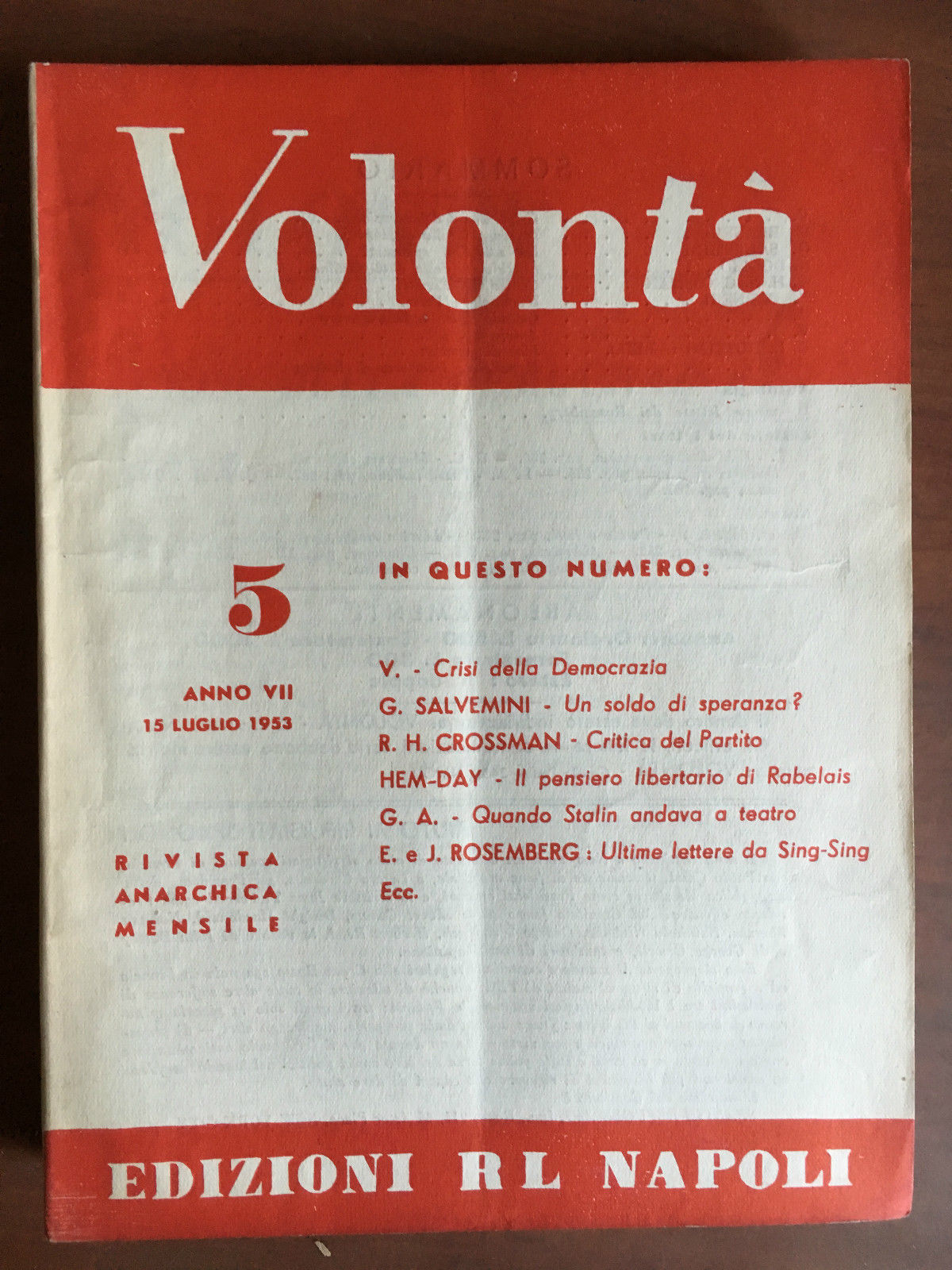 Volontà Anno VII n^ 5 - 15 Luglio 1953 Rivista …