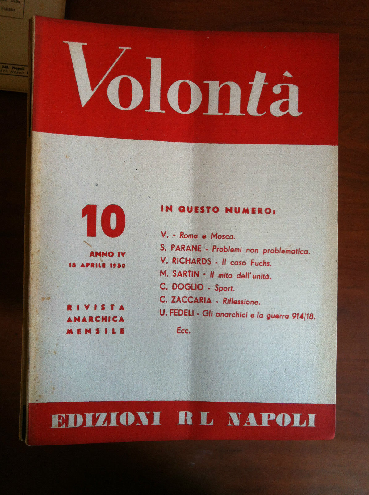 Volontà n^ 10 Anno IV 15 Aprile 1950 Rivista Anarchica …