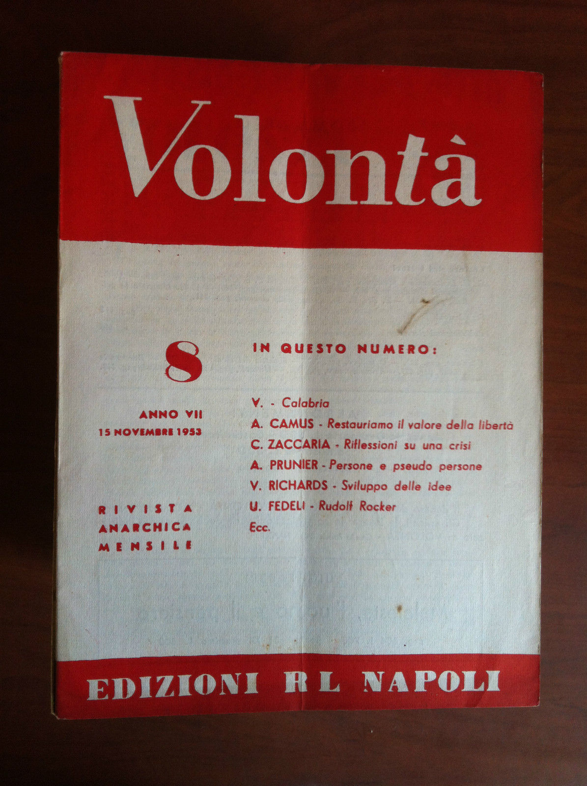 Volontà n^ 8 Anno VII 15 Novembre 1953 Rivista Anarchica …