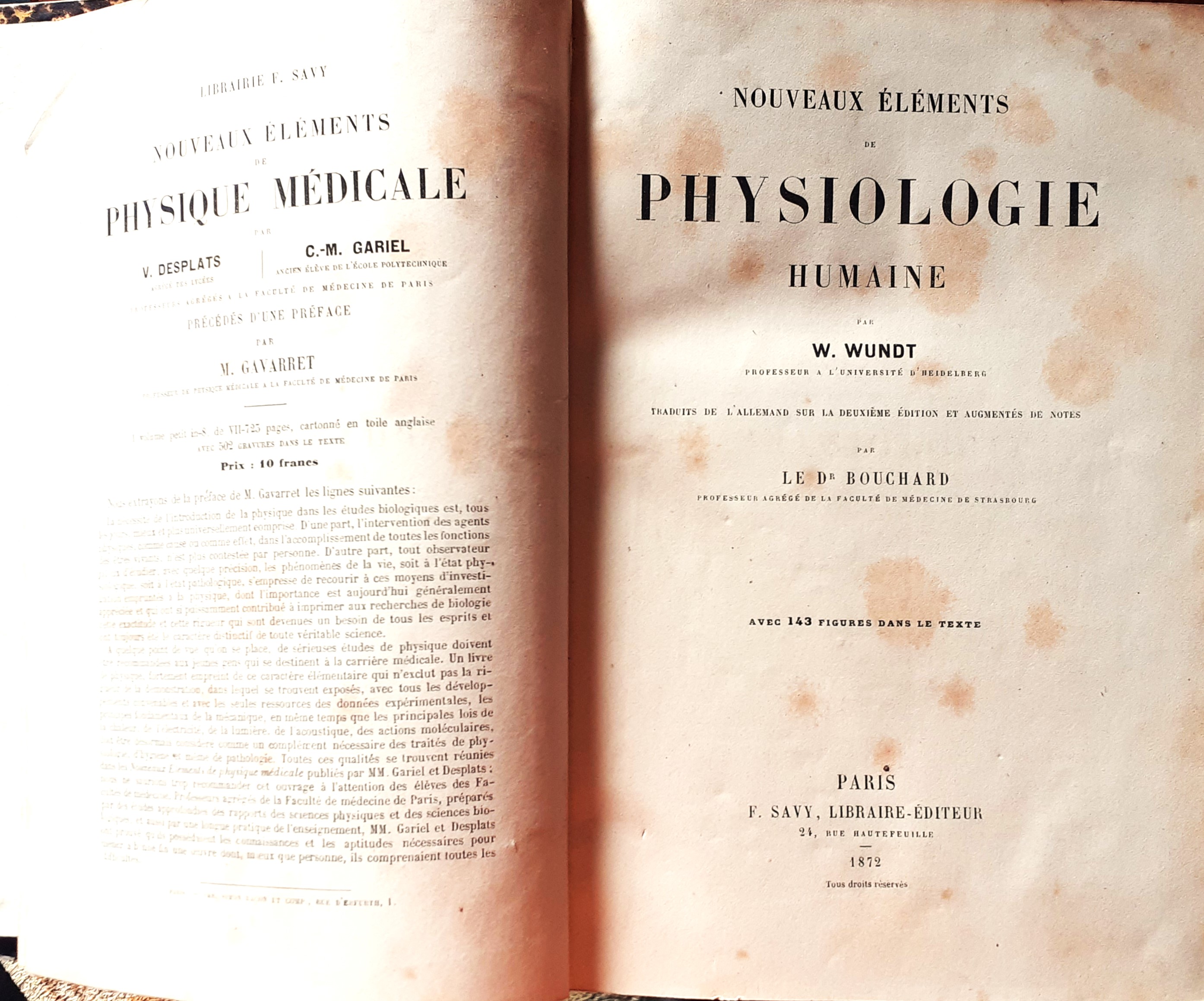 W, Wundt Physiologie Humaine F. Savy éditeur Paris 1872