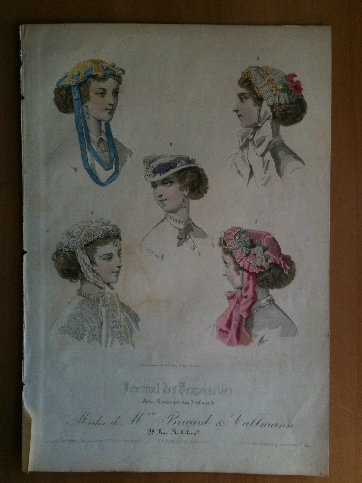 Xilografia acquerellata "Journal des Damoiselles" Paris metà '800