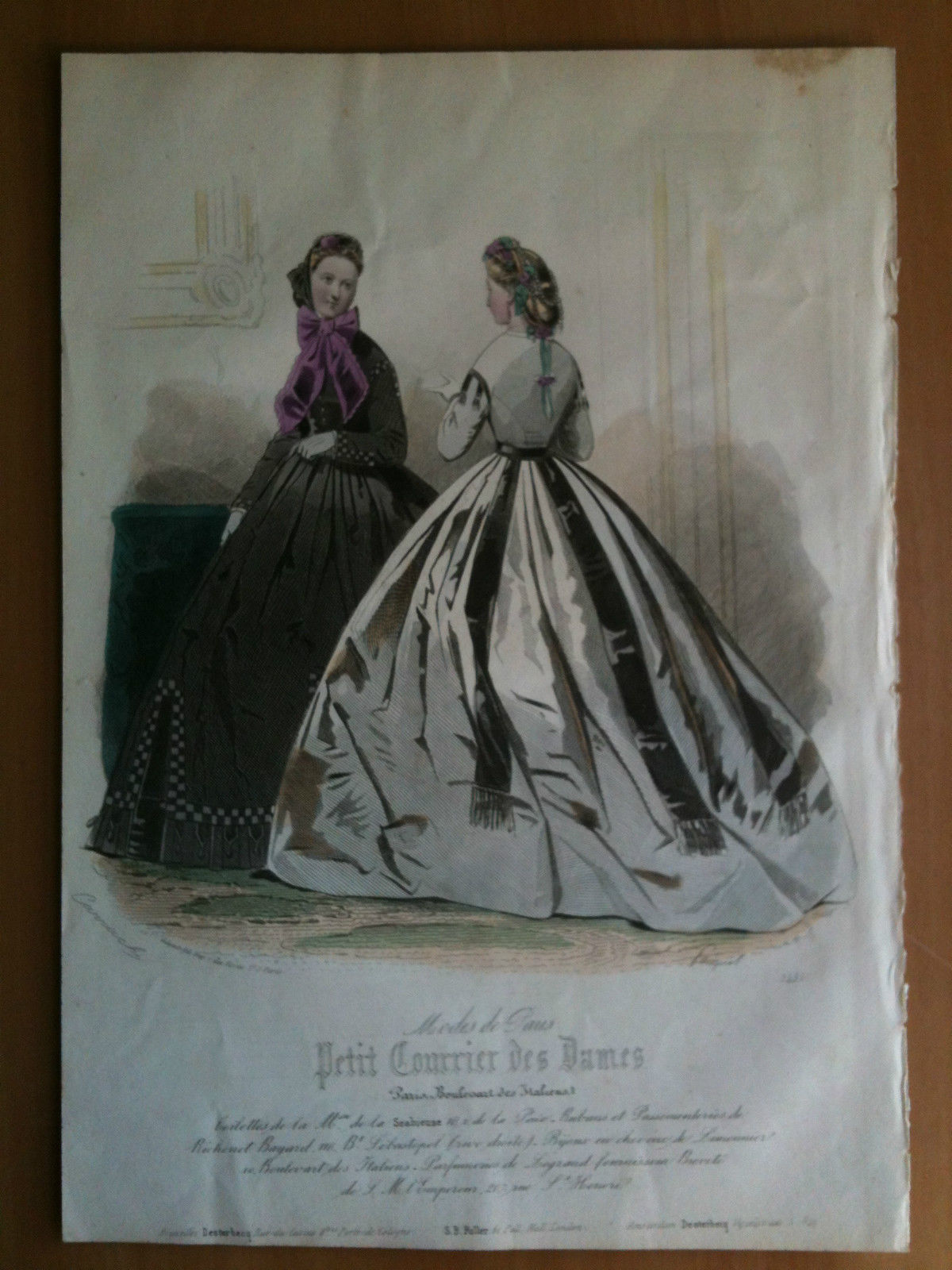 Xilografia acquerellata "Petit Courrier des Dames" Paris metà '800 - …