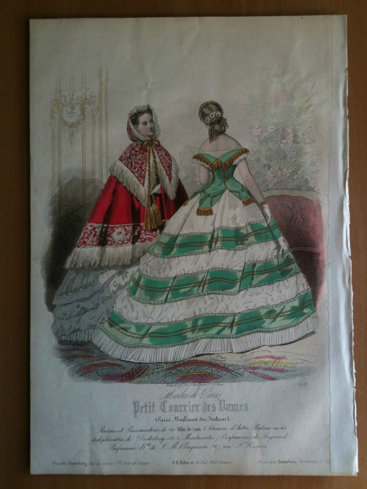 Xilografia acquerellata "Petit Courrier des Dames" Paris metà '800 - …