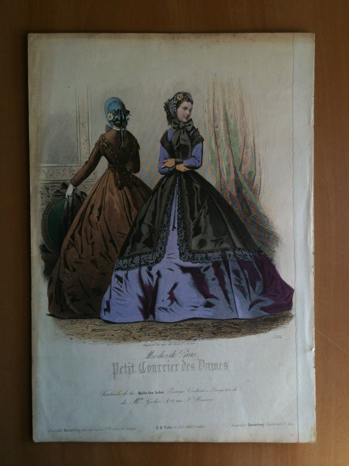 Xilografia acquerellata "Petit Courrier des Dames" Paris metà '800 - …
