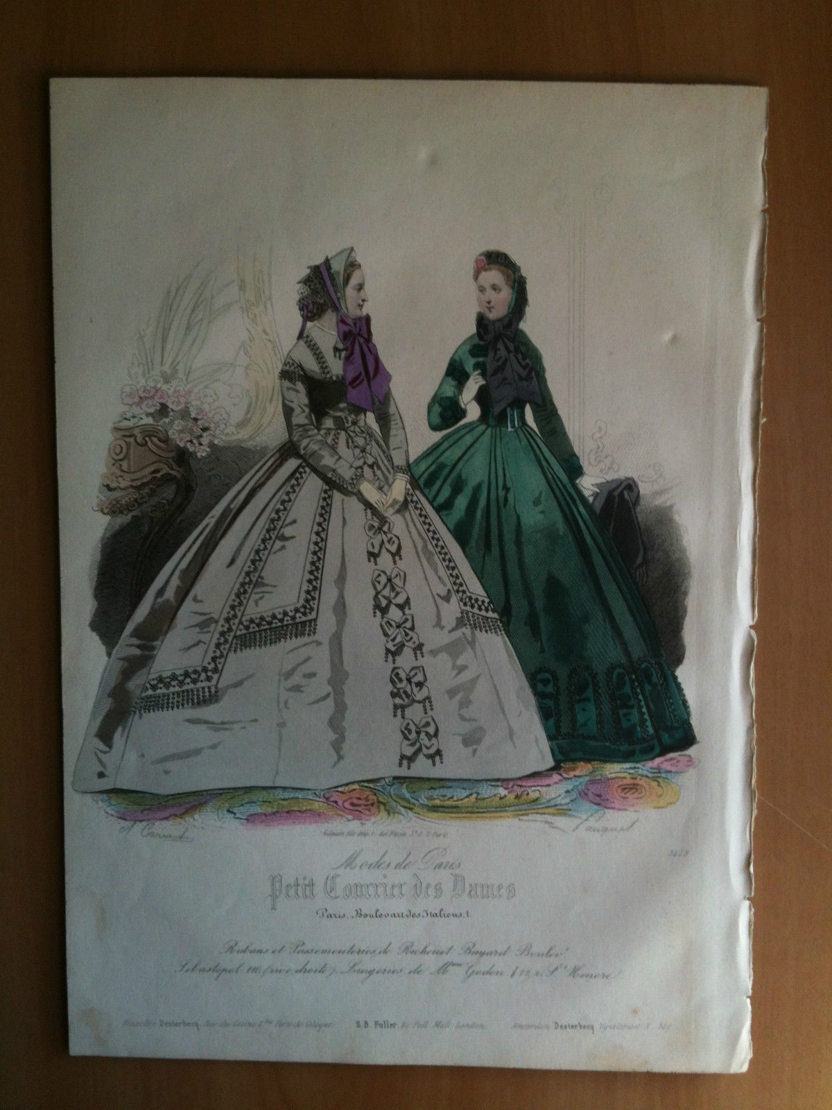 Xilografia acquerellata "Petit Courrier des Dames" Paris metà '800 - …