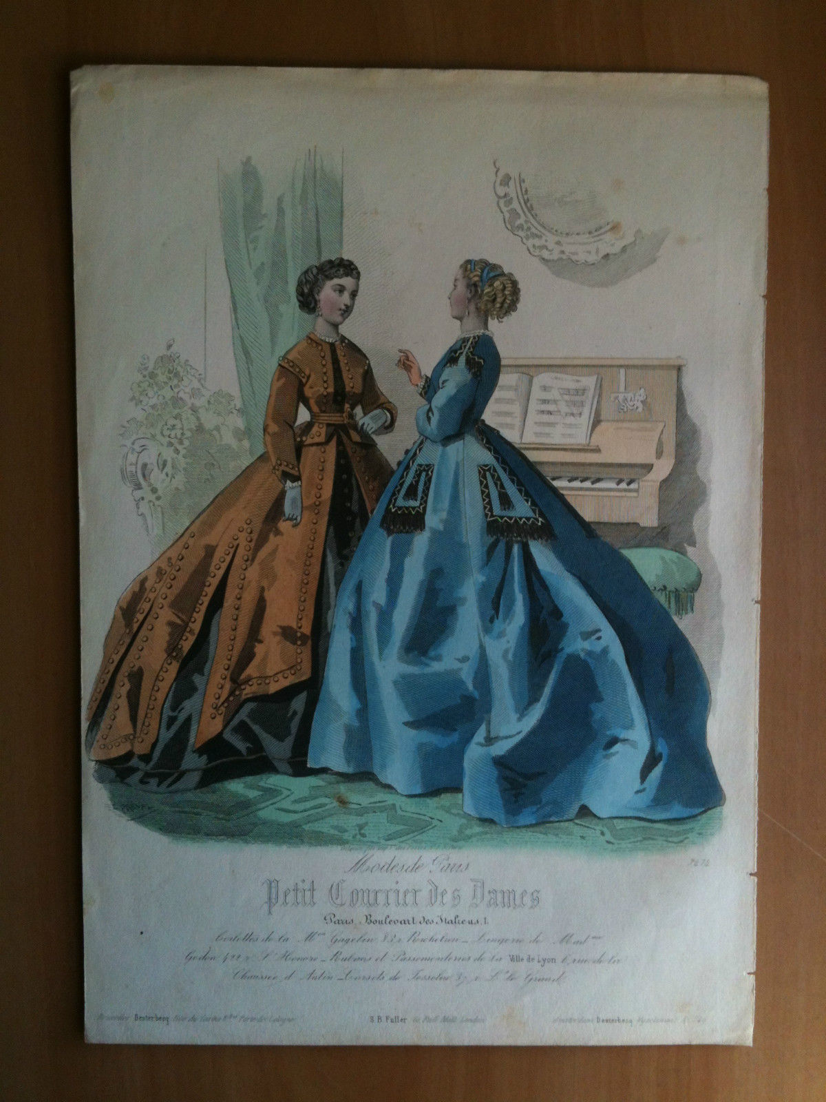 Xilografia acquerellata "Petit Courrier des Dames" Paris metà '800 - …