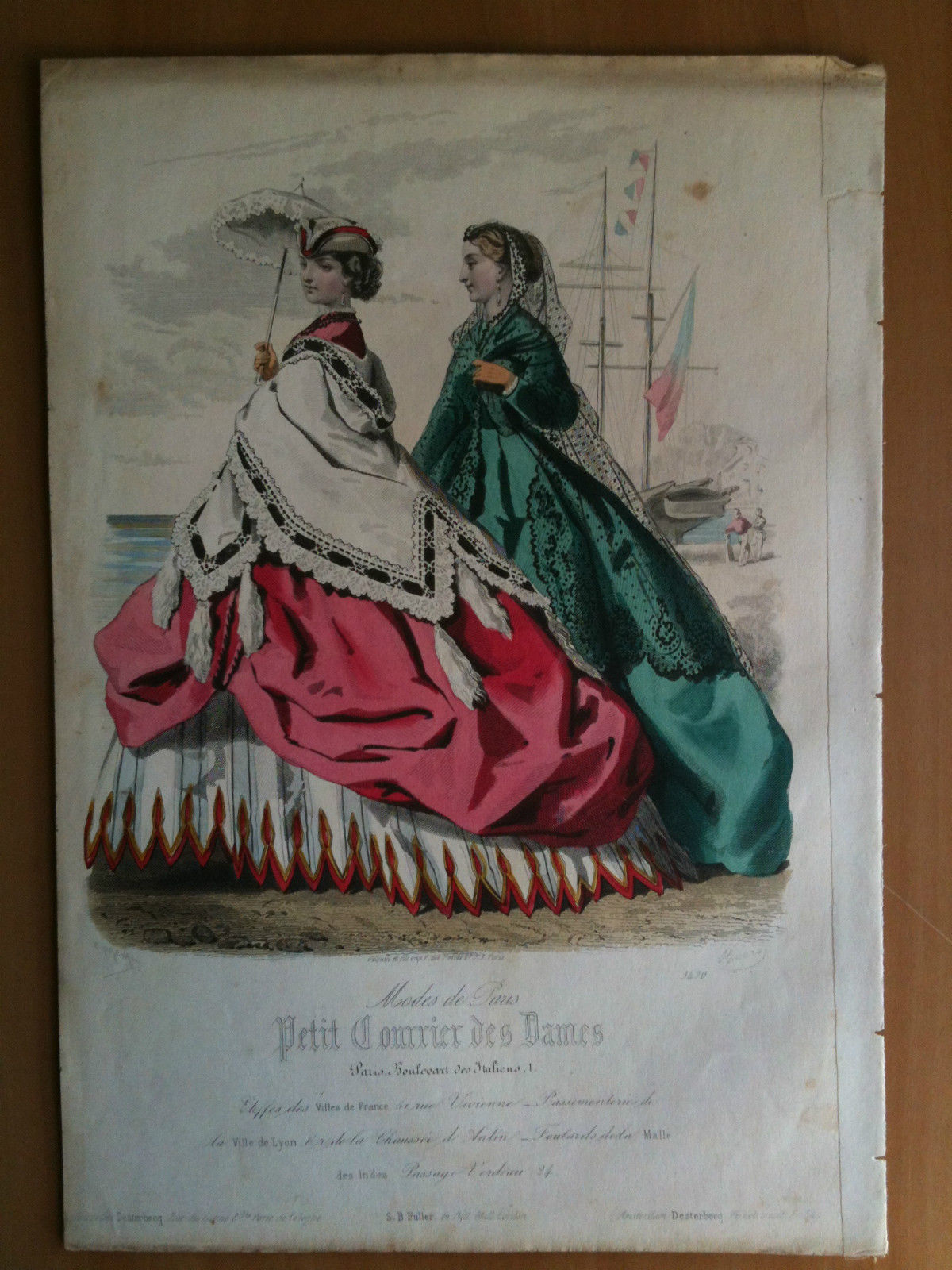 Xilografia acquerellata "Petit Courrier des Dames" Paris metà '800 - …