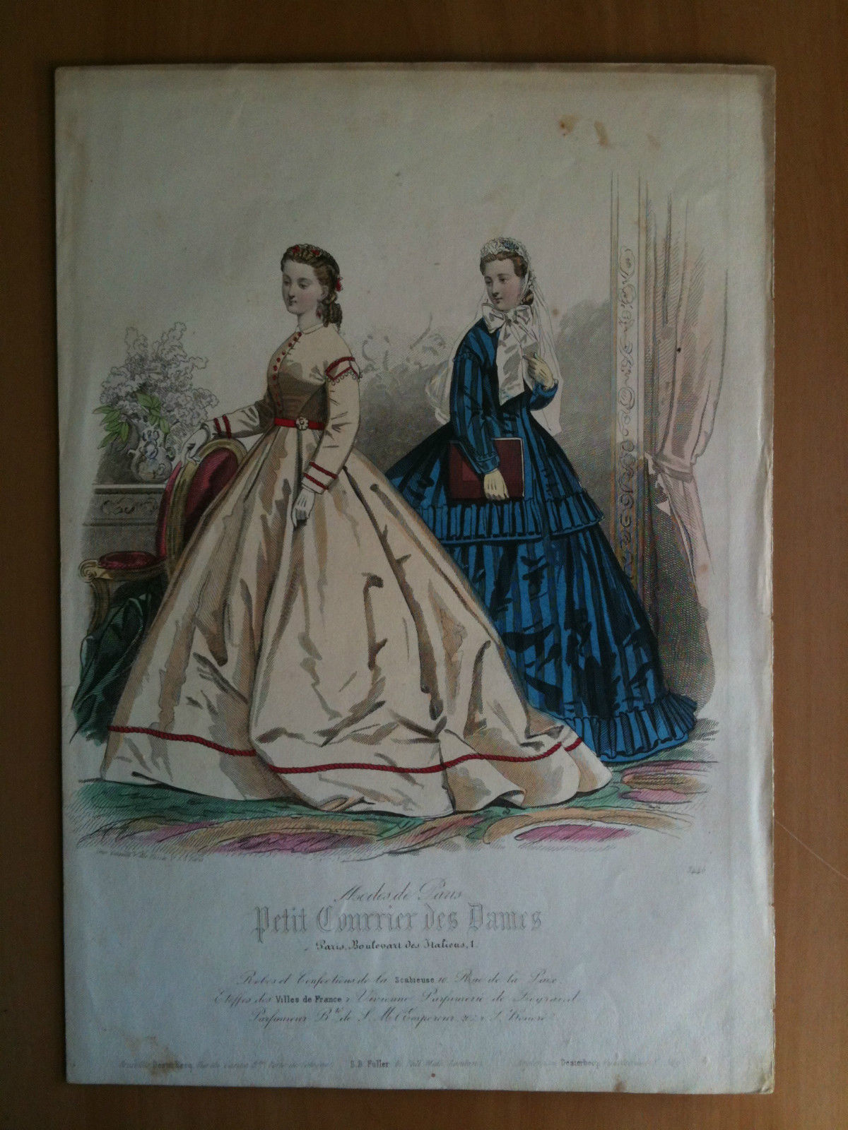 Xilografia acquerellata "Petit Courrier des Dames" Paris metà '800 - …