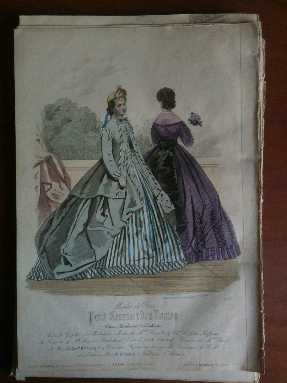 Xilografia acquerellata "Petit Courrier des Dames" Paris metà '800 - …